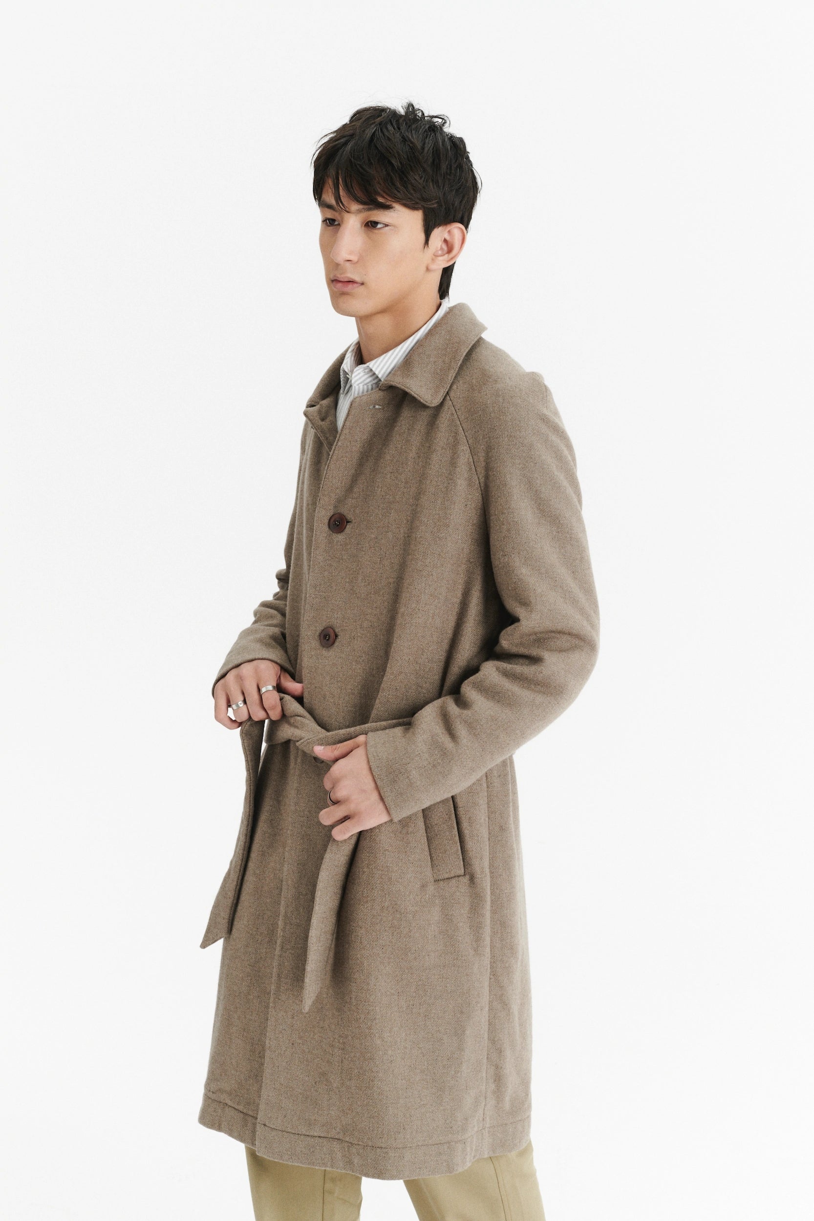 Raglan Coat in a Clay Grey Double Sided Italian Wool Delikatessen