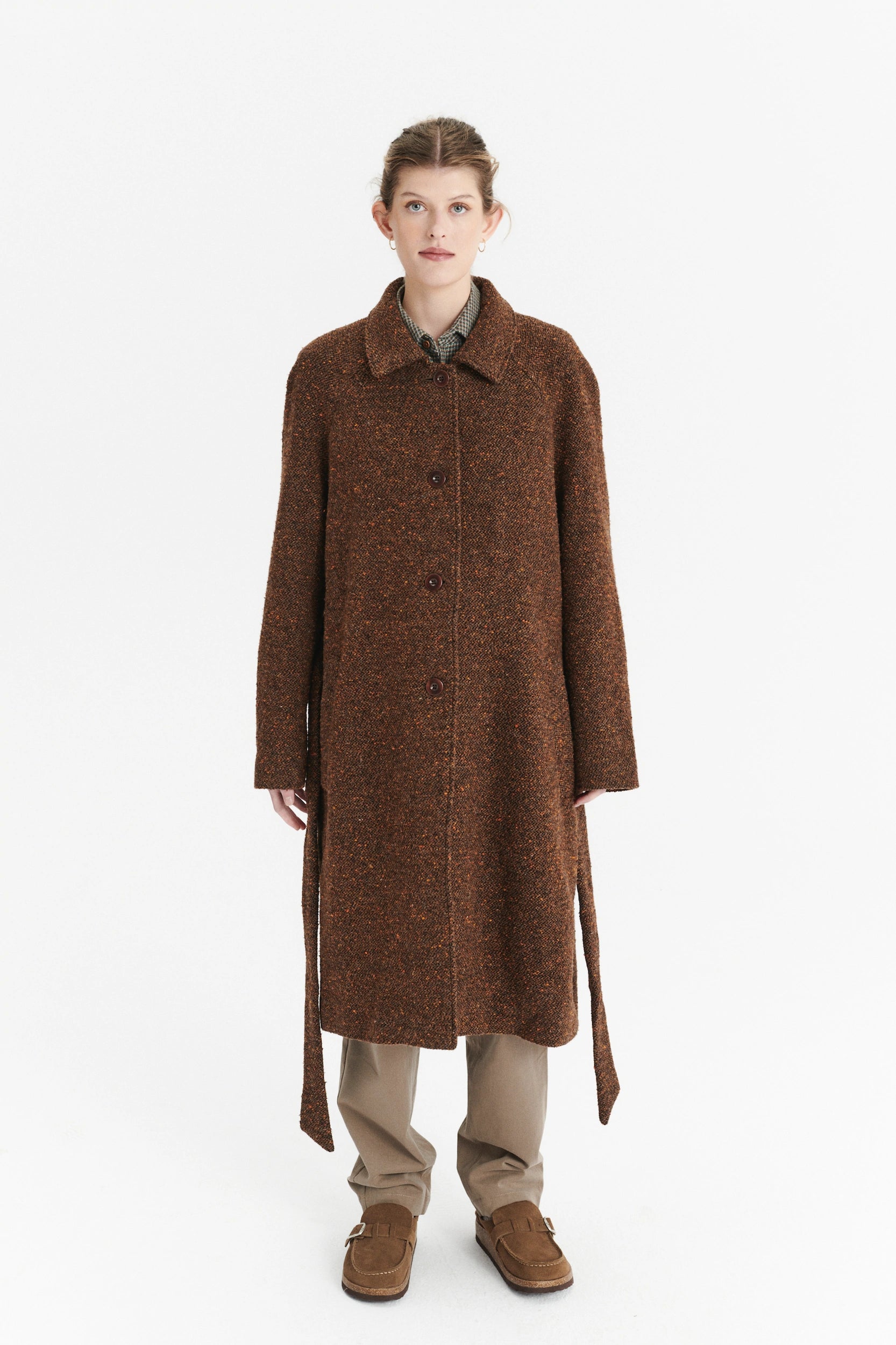 Raglan Coat in a Brown and Orange Italian Virgin Wool with MEIDA