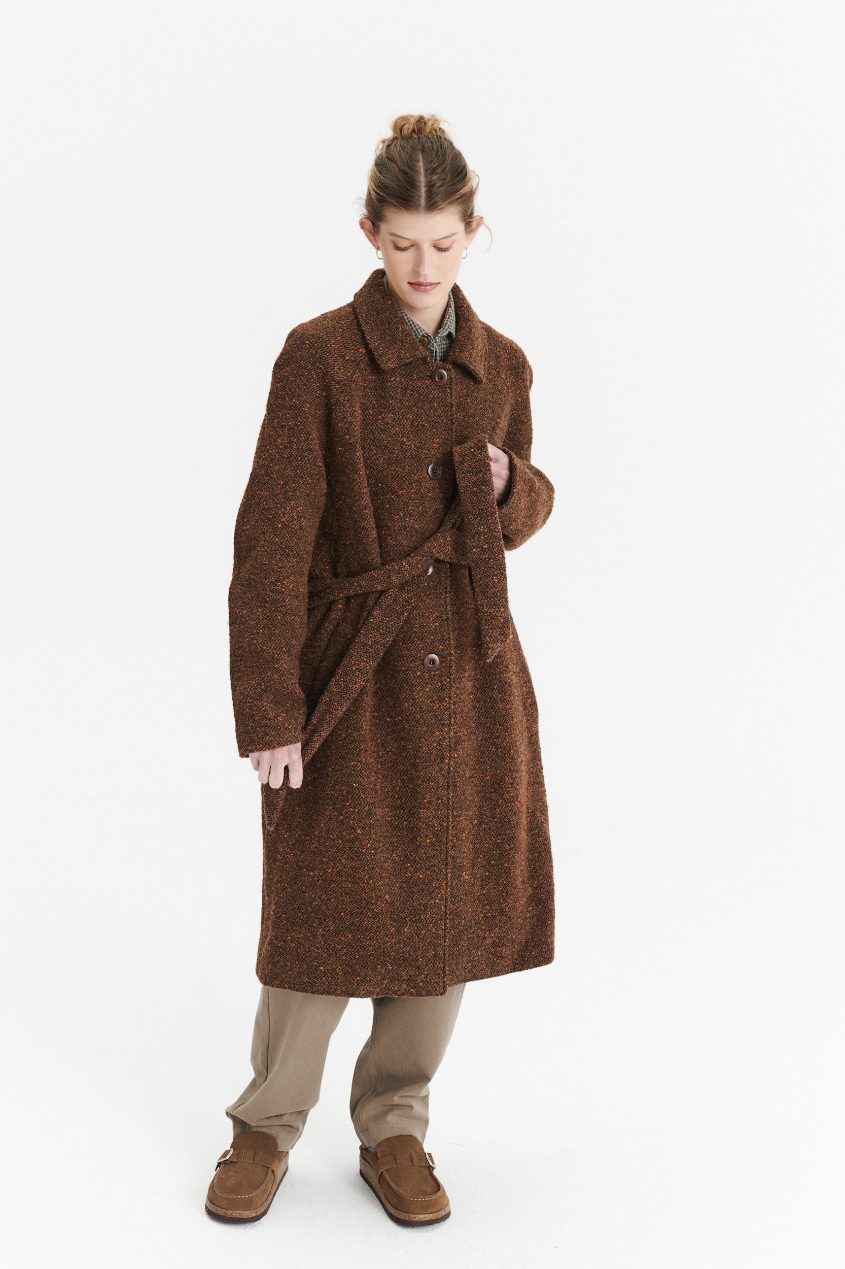 PRE-ORDER: Raglan Coat in a Brown and Orange Italian Virgin Wool