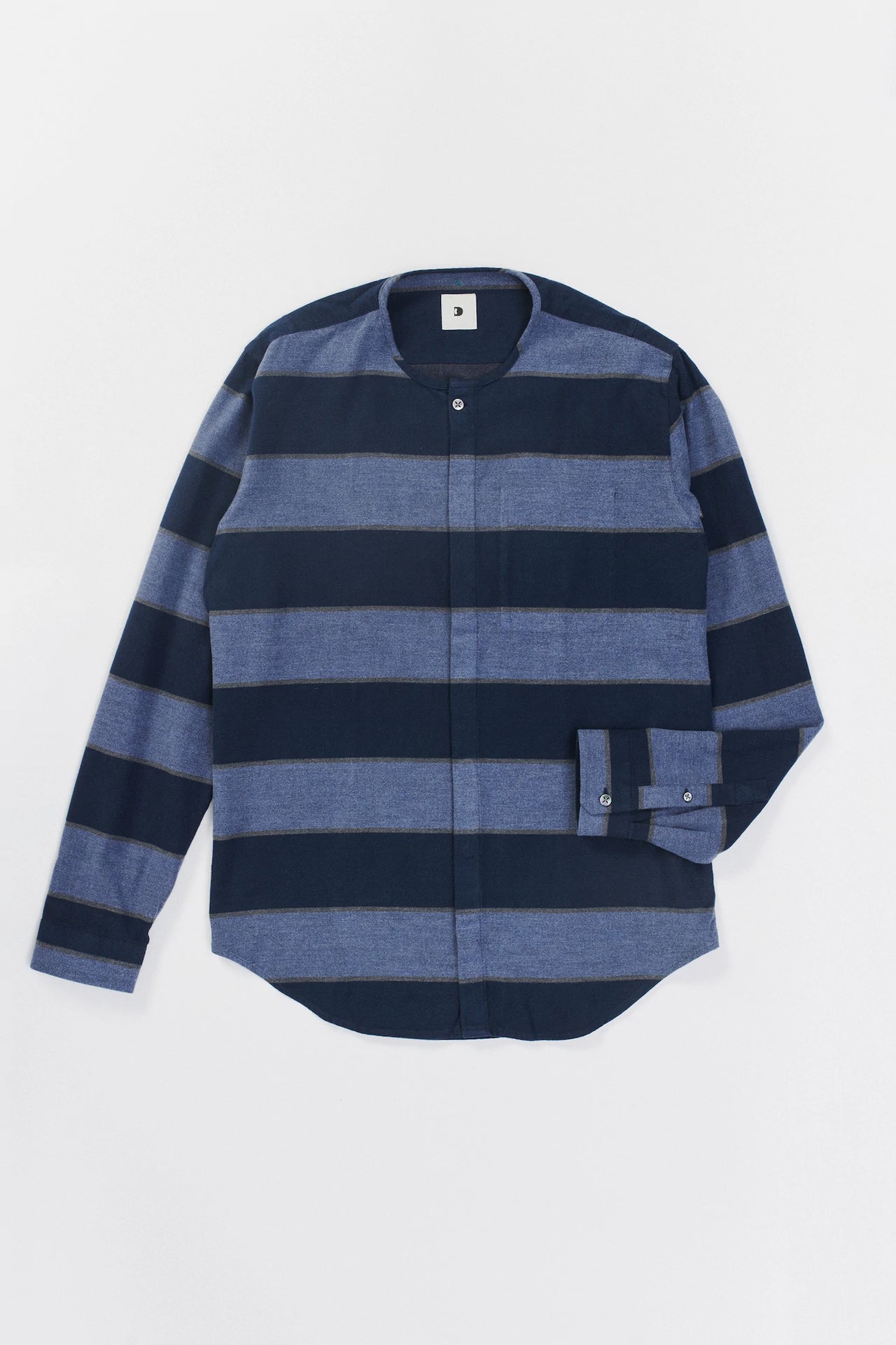 Harmony Collarless Shirt in a Soft Italian Cotton Flannel