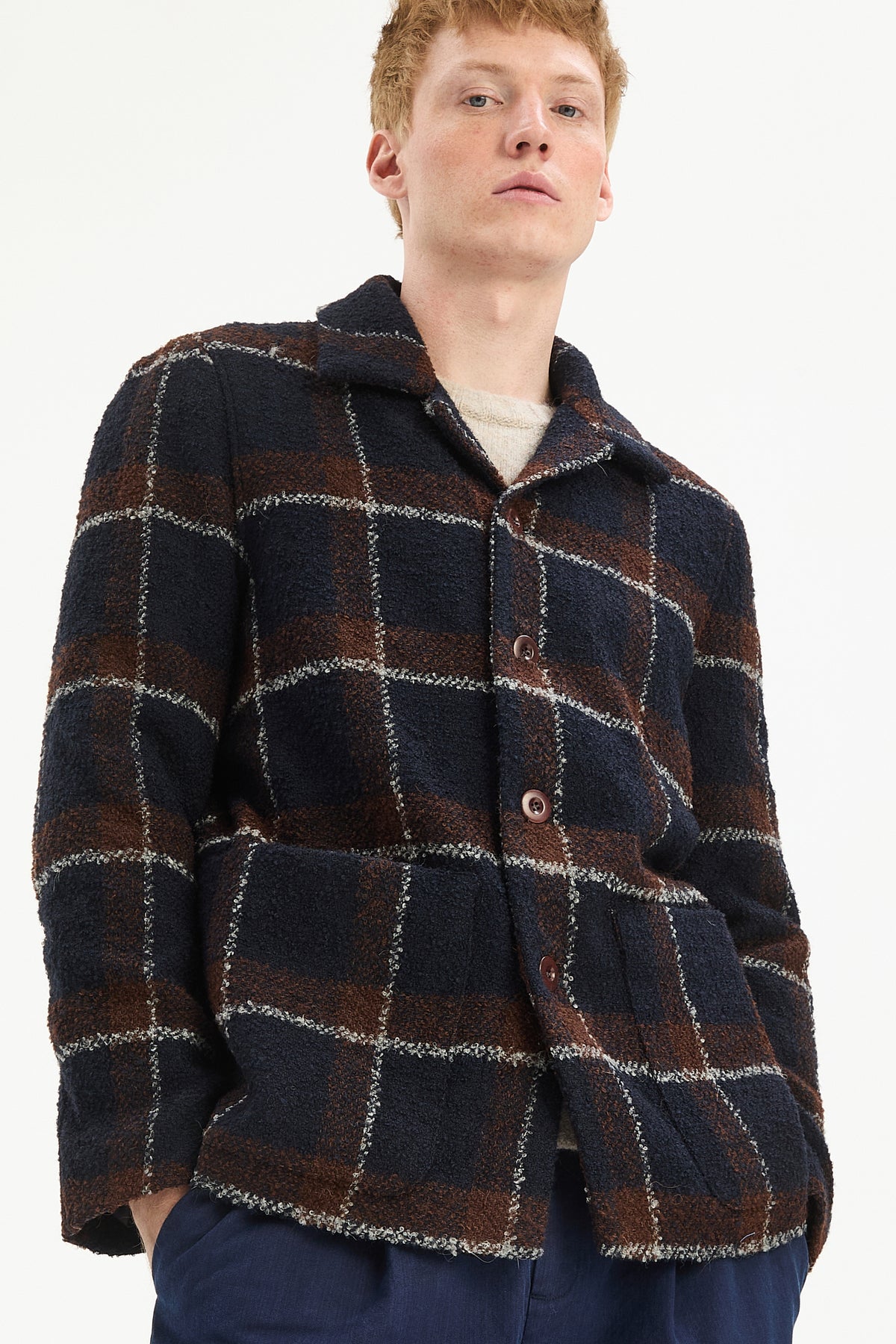Torino Jacket in Navy Brown Check