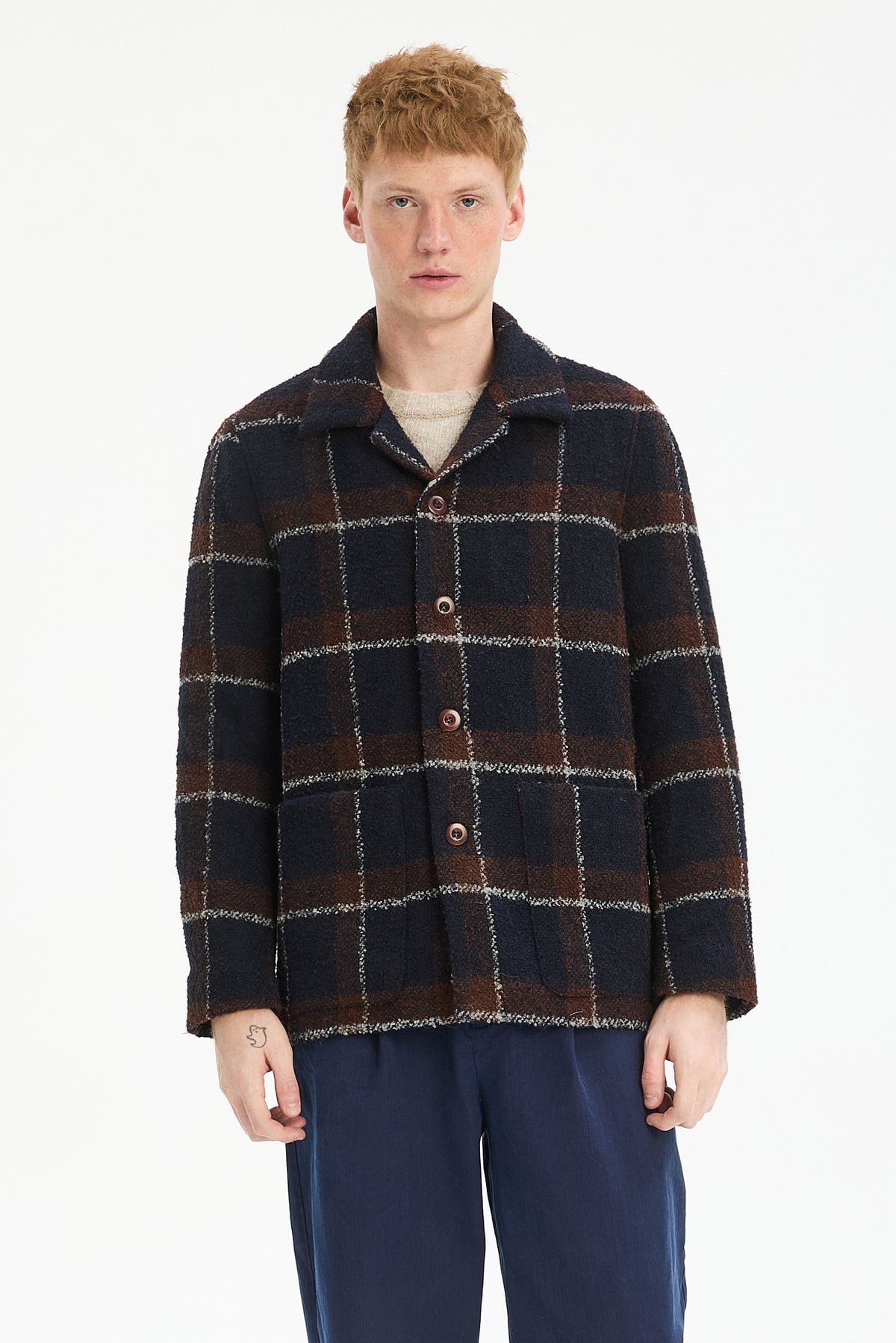 Torino Jacket in Navy Brown Check