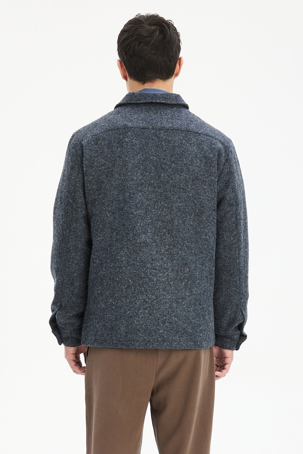Snap Button Jacket in Navy Recycled Wool and Cotton with MEIDA