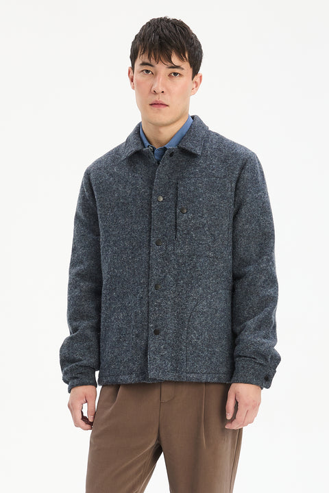 Snap Button Jacket in Navy Recycled Wool and Cotton with MEIDA