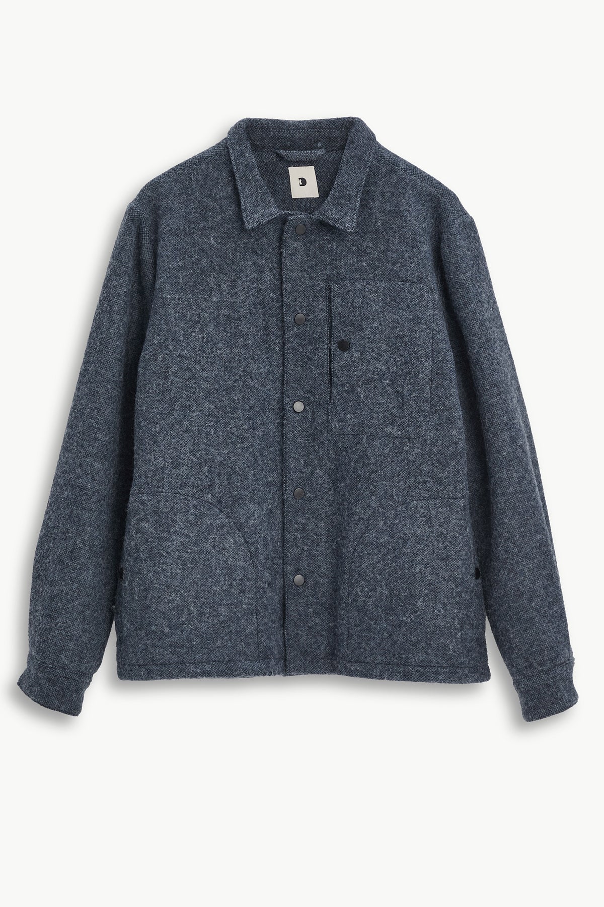 Snap Button Jacket in Navy Recycled Wool and Cotton with MEIDA