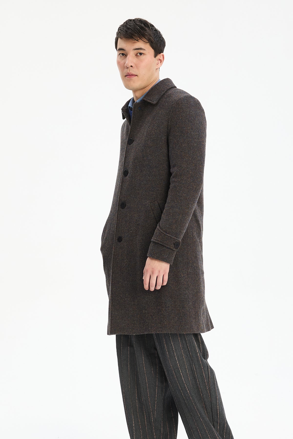 Praha Coat in Dark Brown Japanese Wool with MEIDA Thermo Insulation