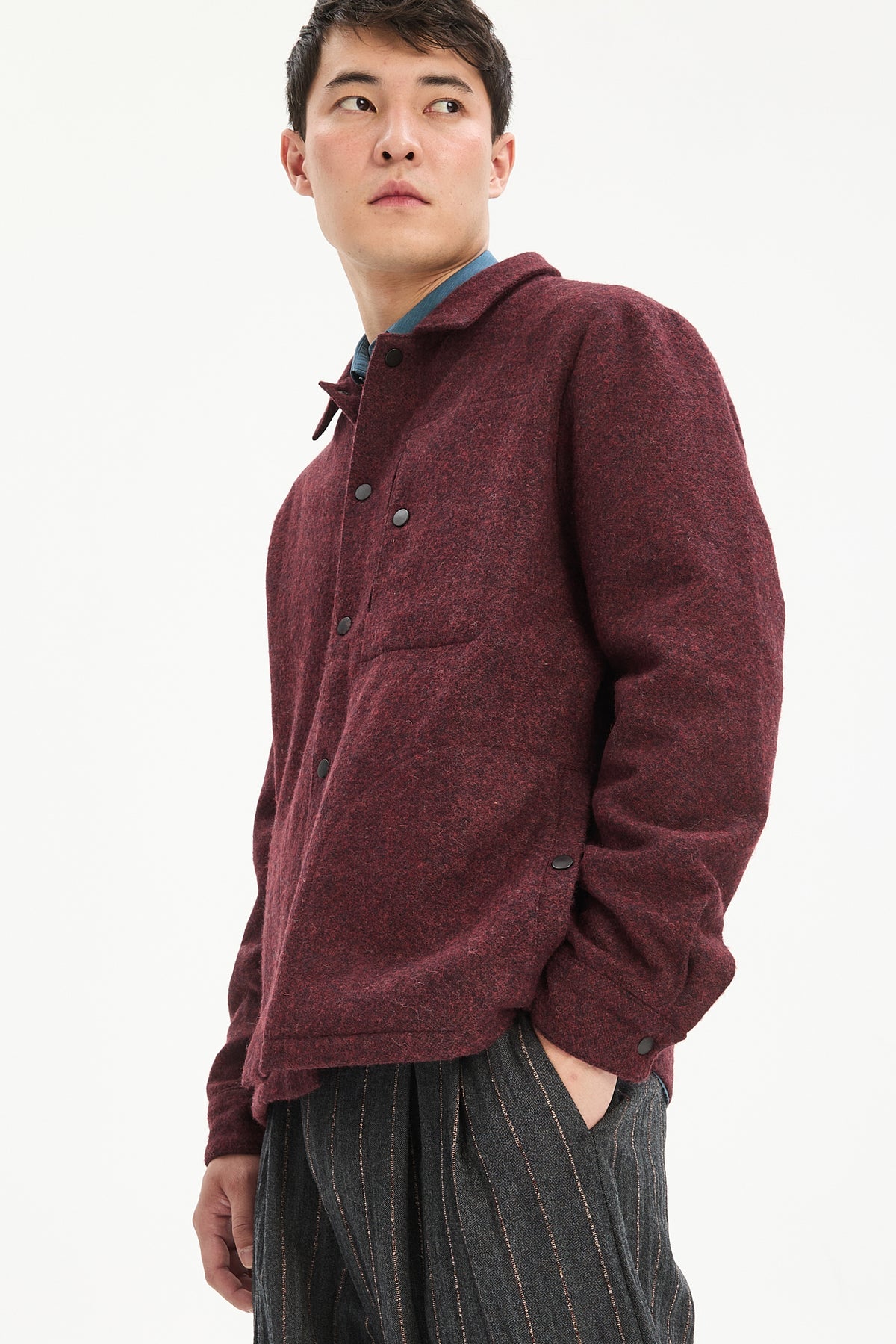 Snap Button Jacket in Italian Recycled Wool and Cotton with MEIDA