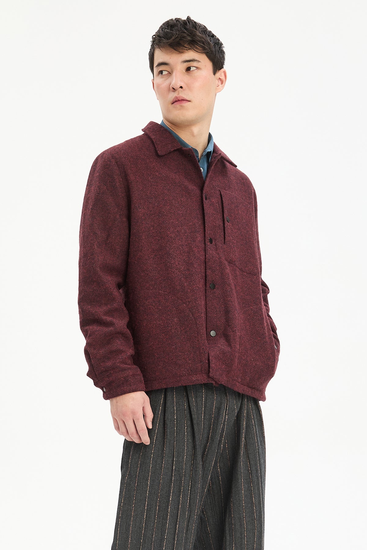 Snap Button Jacket in Italian Recycled Wool and Cotton with MEIDA