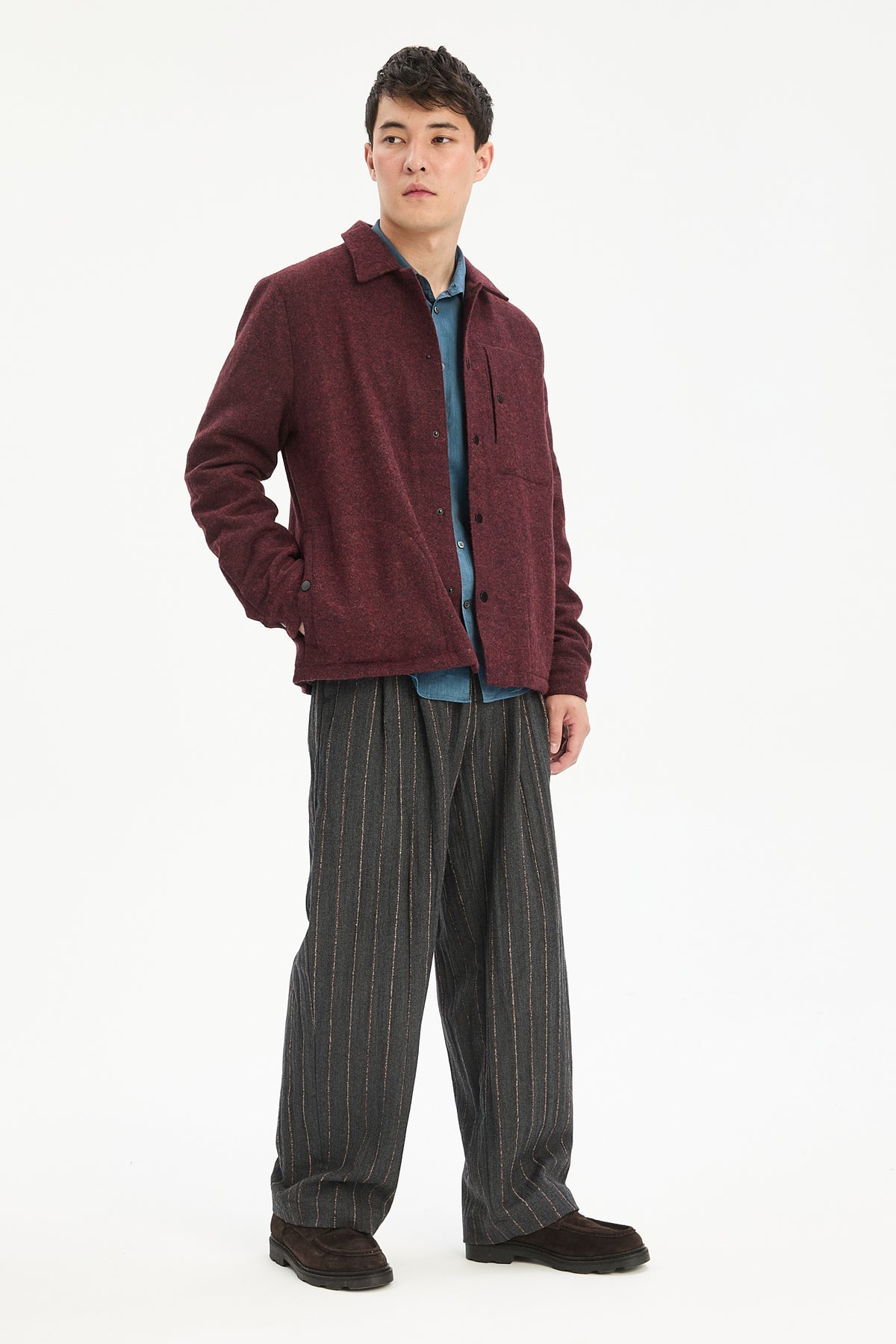 Snap Button Jacket in Italian Recycled Wool and Cotton with MEIDA