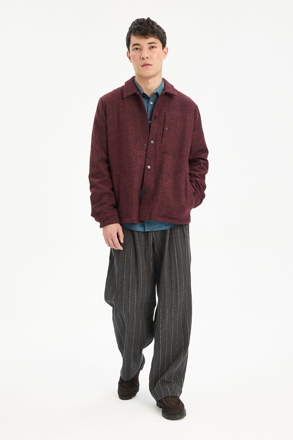 Snap Button Jacket in Italian Recycled Wool and Cotton with MEIDA