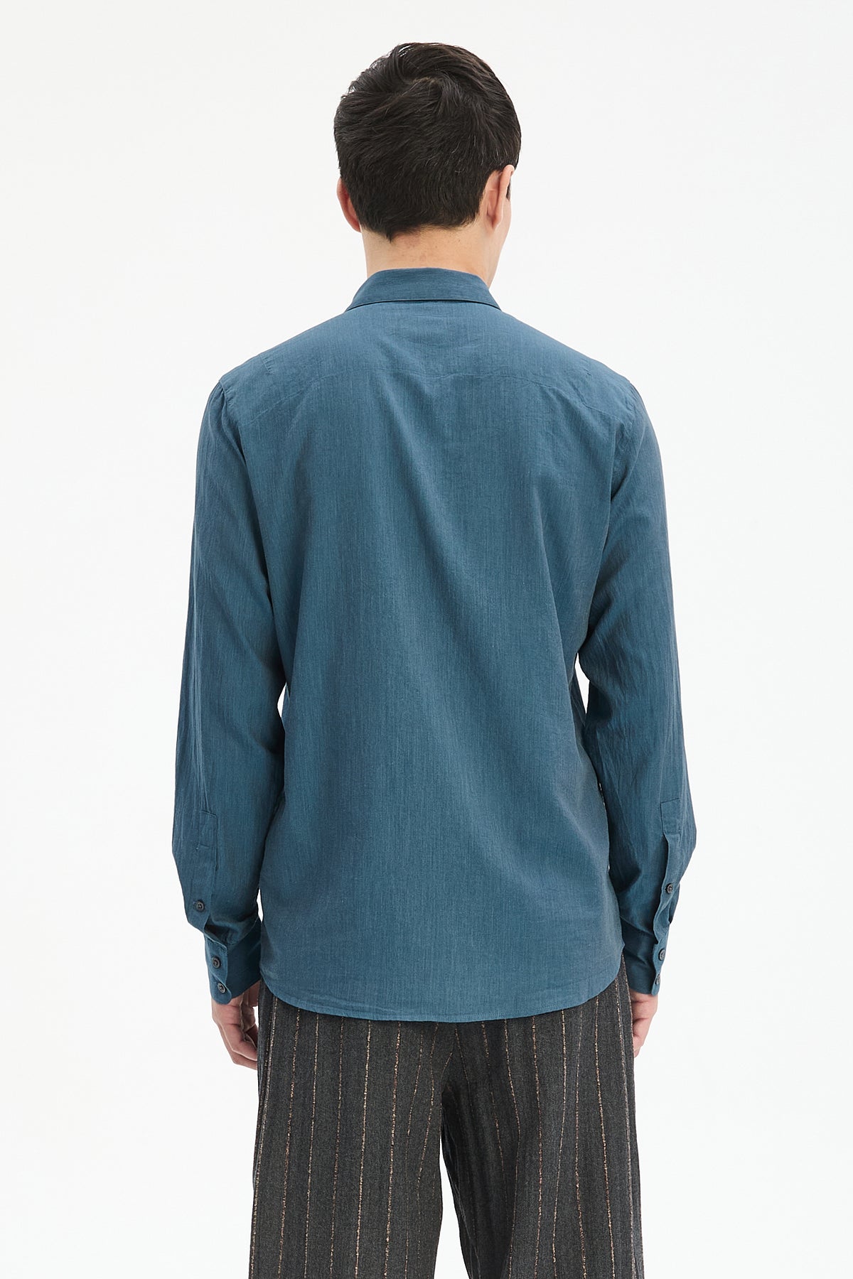 Feel Good Shirt in the Finest Sapphire Blue Fine Herringbone Soft Italian Cotton Flannel
