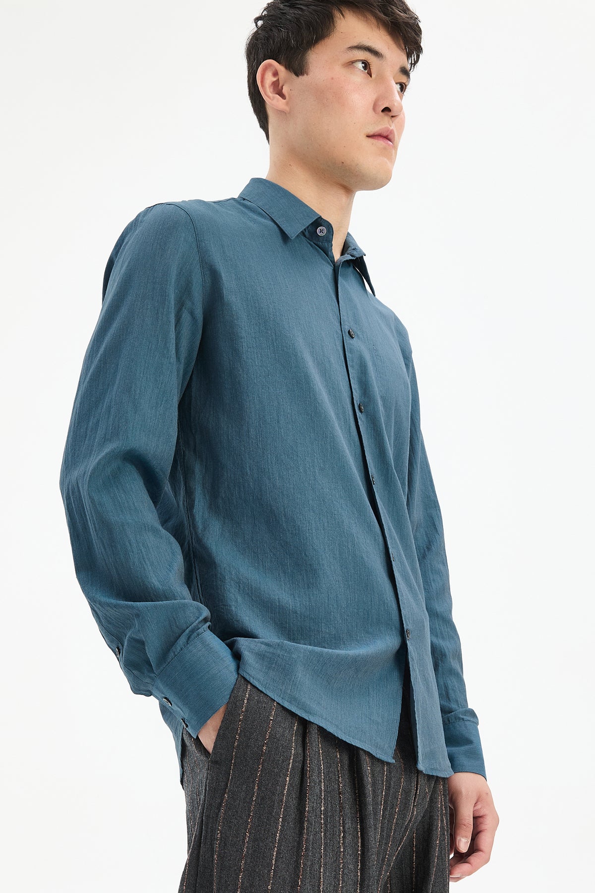 Feel Good Shirt in the Finest Sapphire Blue Fine Herringbone Soft Italian Cotton Flannel