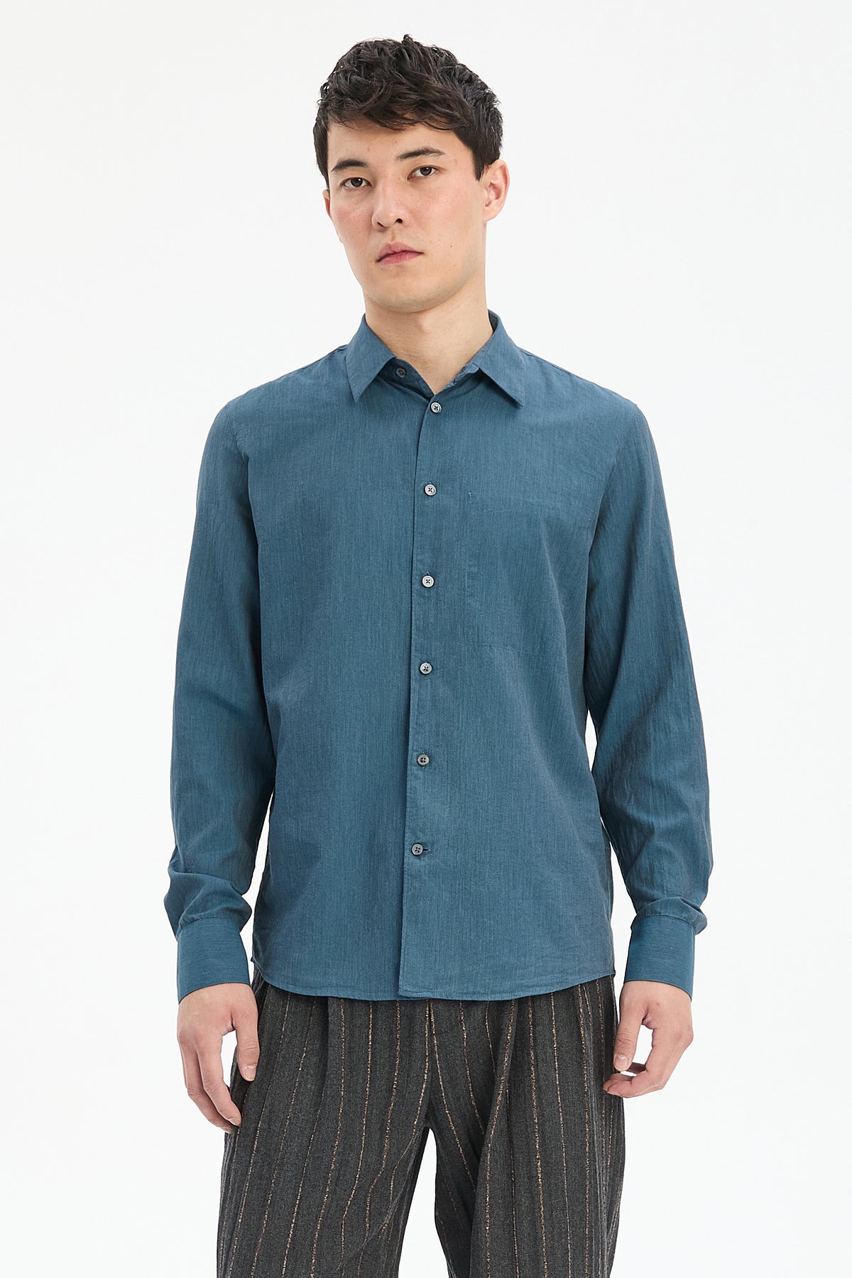 Feel Good Shirt in the Finest Sapphire Blue Fine Herringbone Soft Italian Cotton Flannel