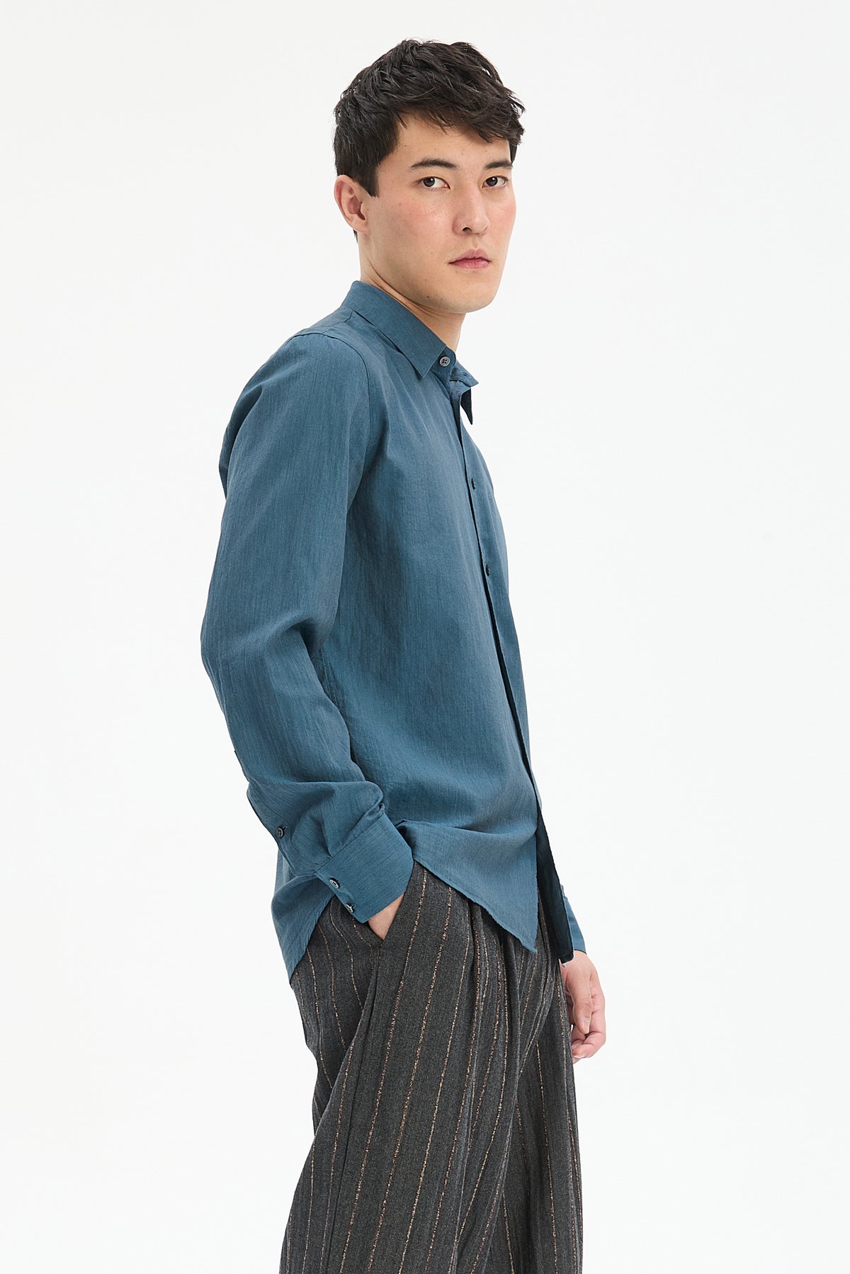 Feel Good Shirt in the Finest Sapphire Blue Fine Herringbone Soft Italian Cotton Flannel