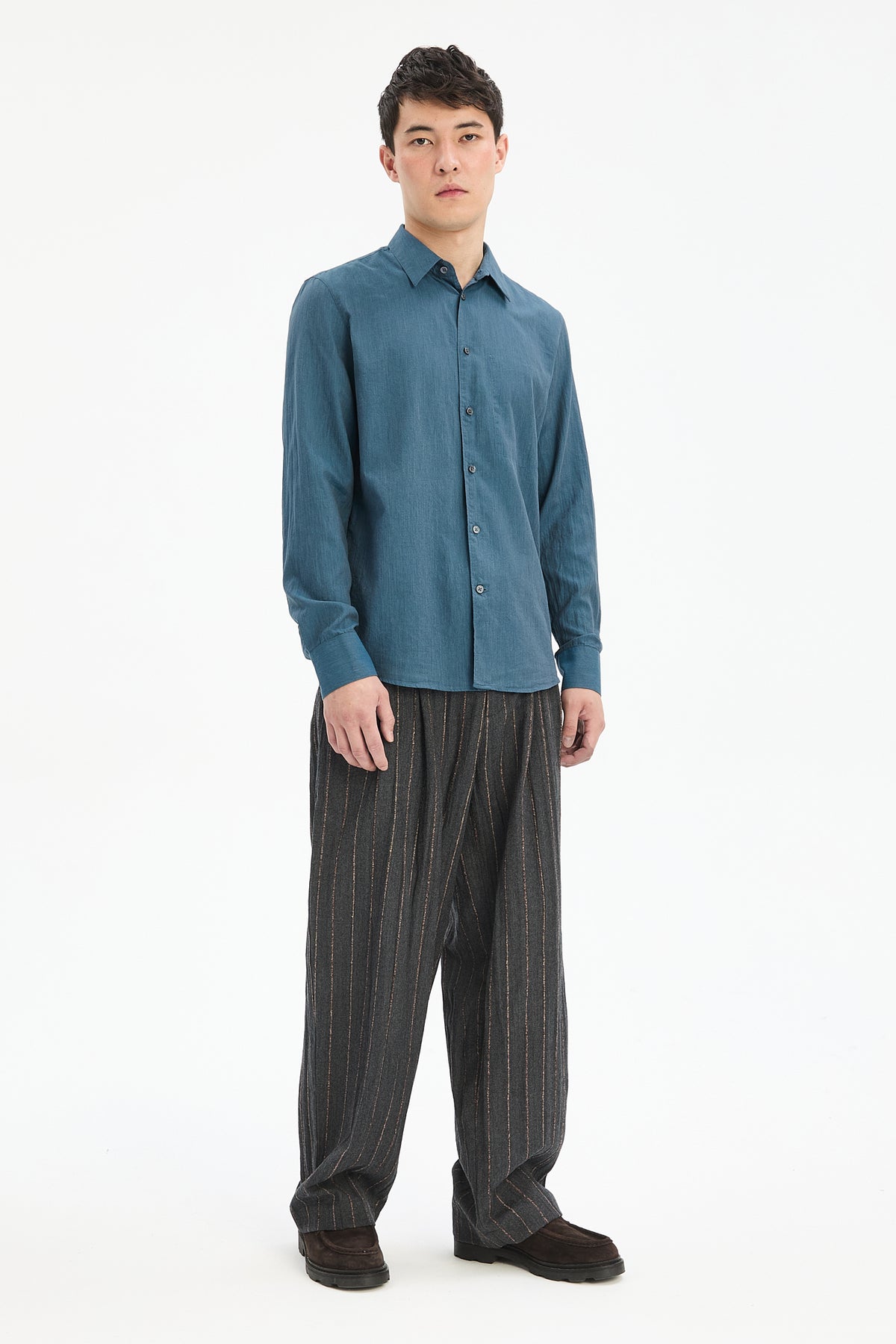Feel Good Shirt in the Finest Sapphire Blue Fine Herringbone Soft Italian Cotton Flannel