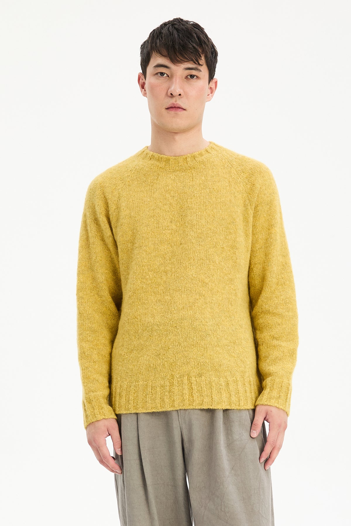 Crewneck Sweater in a Lemon Brushed Sustainable Alpaca Wool