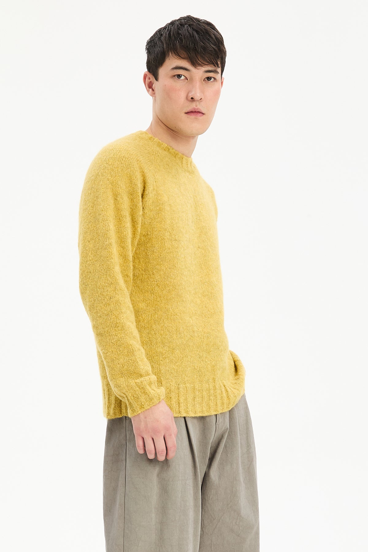Crewneck Sweater in a Lemon Brushed Sustainable Alpaca Wool