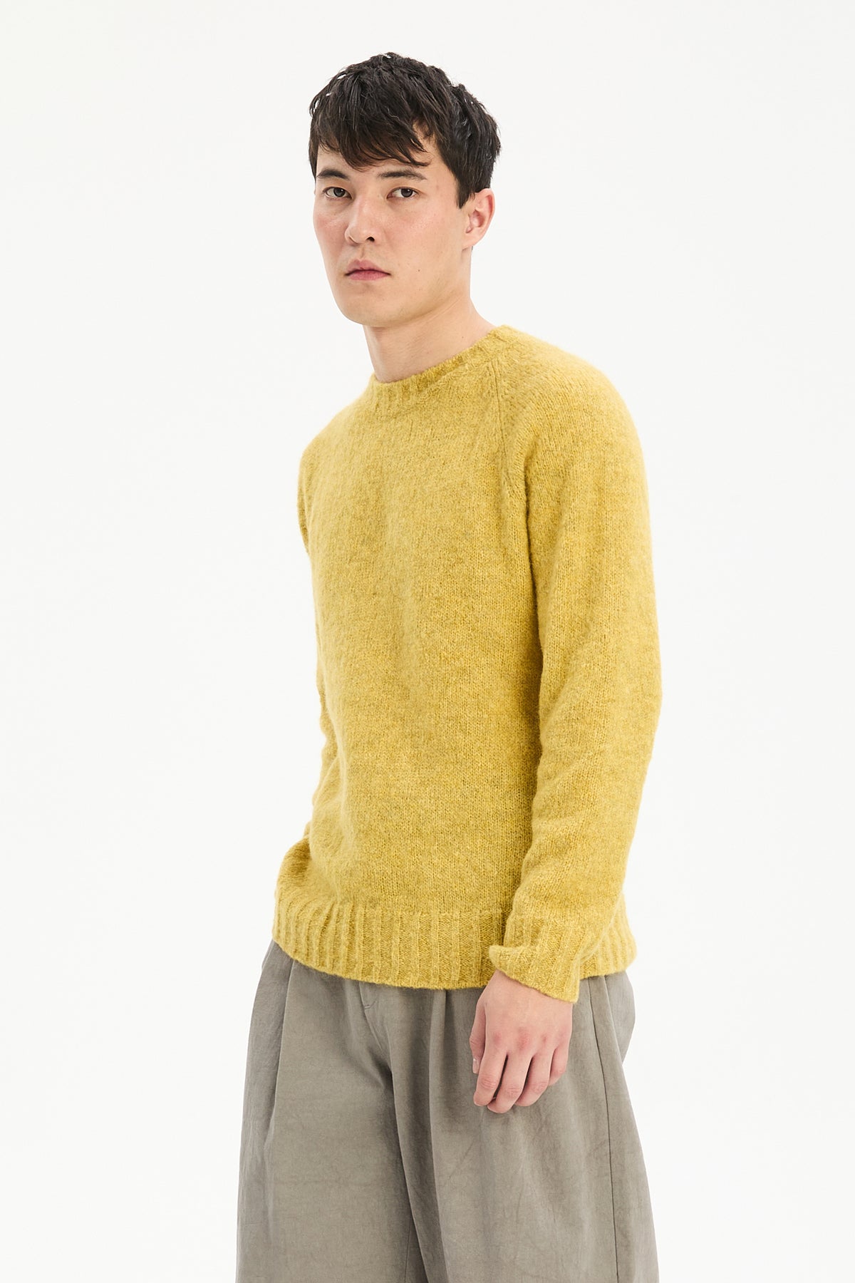 Crewneck Sweater in a Lemon Brushed Sustainable Alpaca Wool