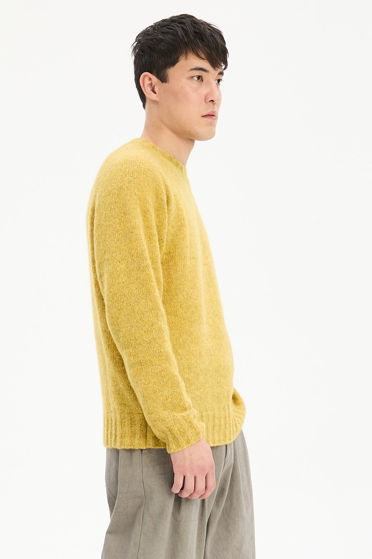 Crewneck Sweater in a Lemon Brushed Sustainable Alpaca Wool