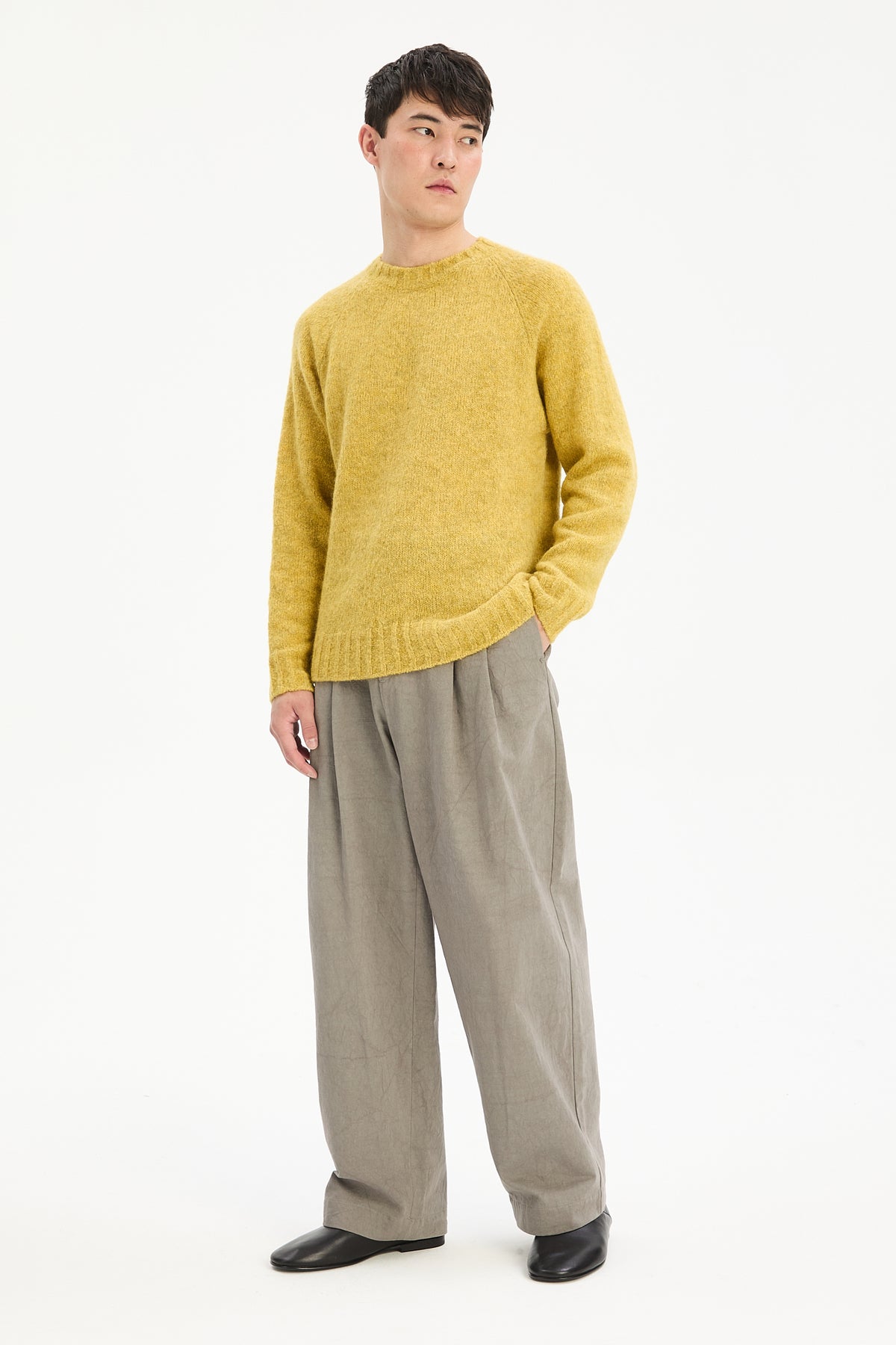 Crewneck Sweater in a Lemon Brushed Sustainable Alpaca Wool