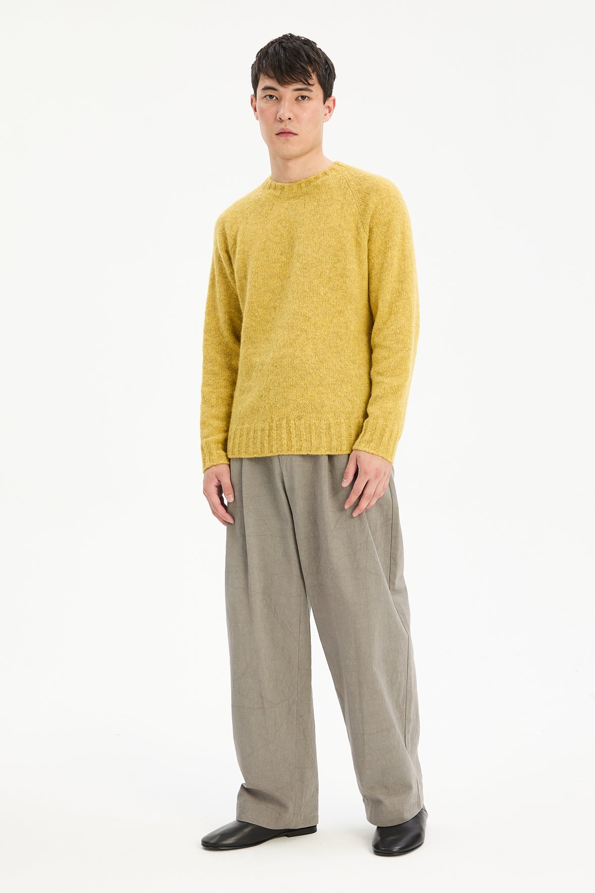 Crewneck Sweater in a Lemon Brushed Sustainable Alpaca Wool