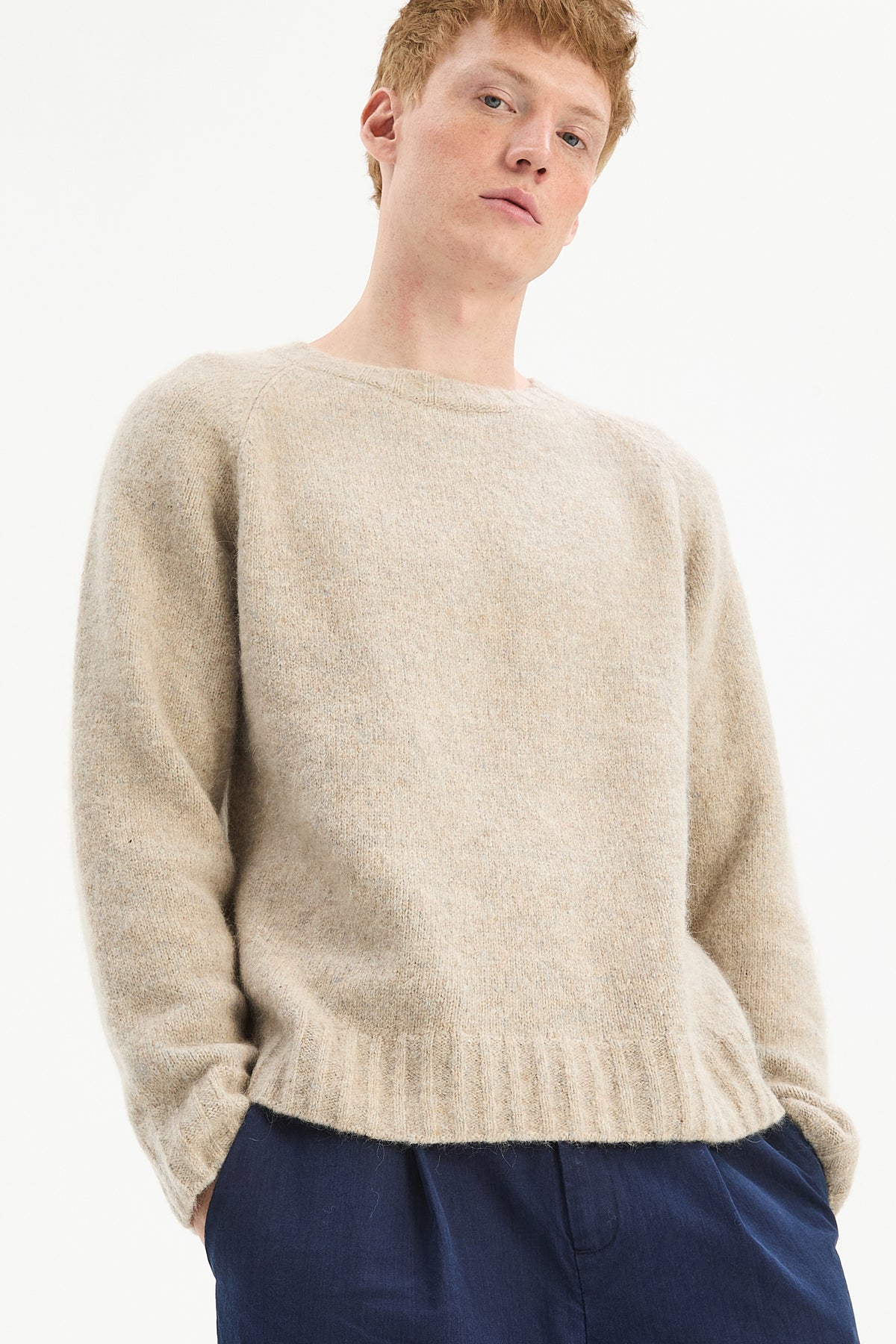 Crewneck Sweater in a Blend of Alpaca Wool and Organic Cotton