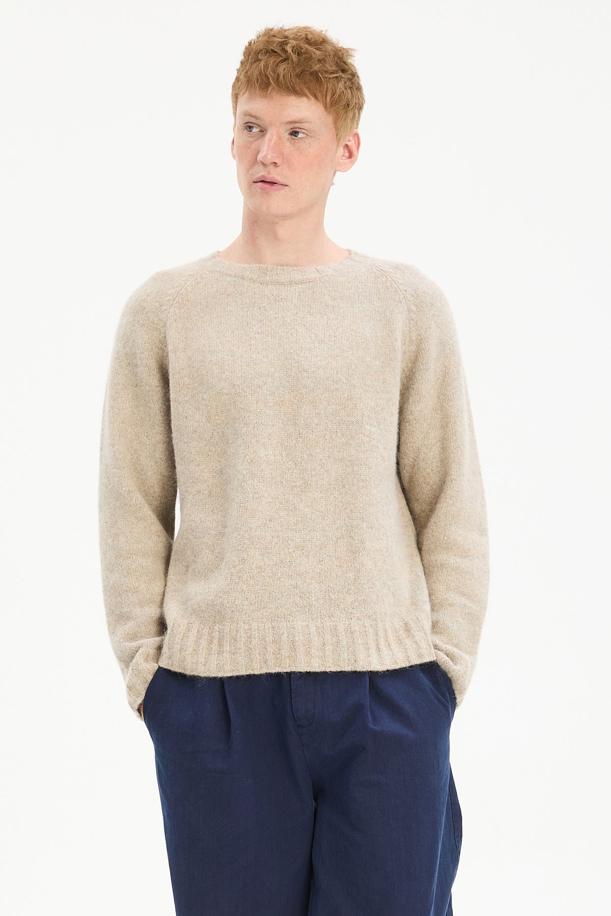 Crewneck Sweater in a Blend of Alpaca Wool and Organic Cotton
