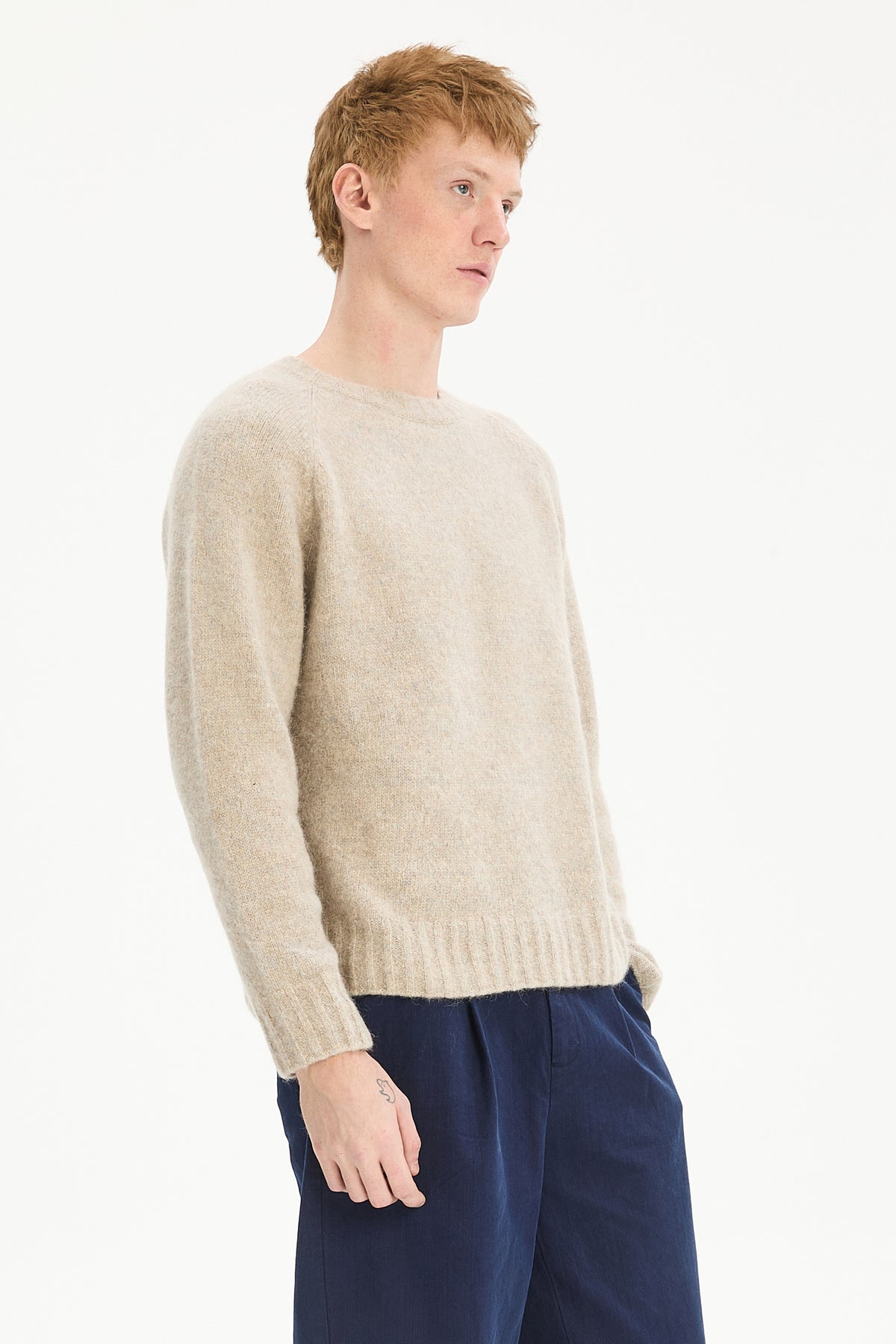 Crewneck Sweater in a Blend of Alpaca Wool and Organic Cotton
