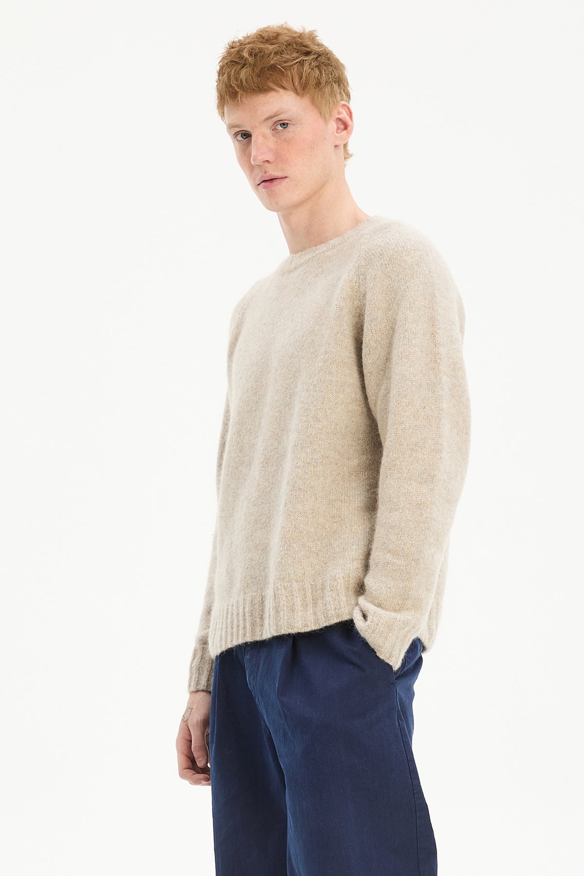 Crewneck Sweater in a Blend of Alpaca Wool and Organic Cotton
