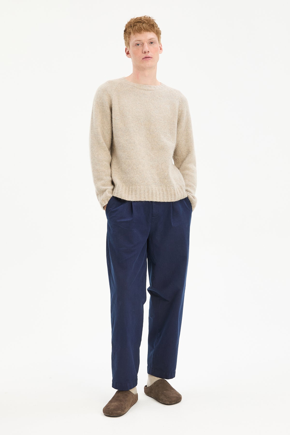 Crewneck Sweater in a Blend of Alpaca Wool and Organic Cotton