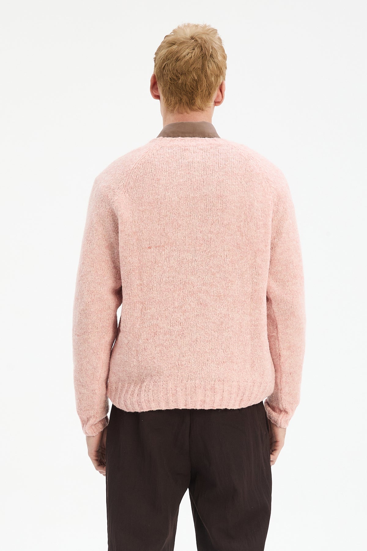 Crewneck Sweater in a Pink Brushed Sustainable Alpaca Wool