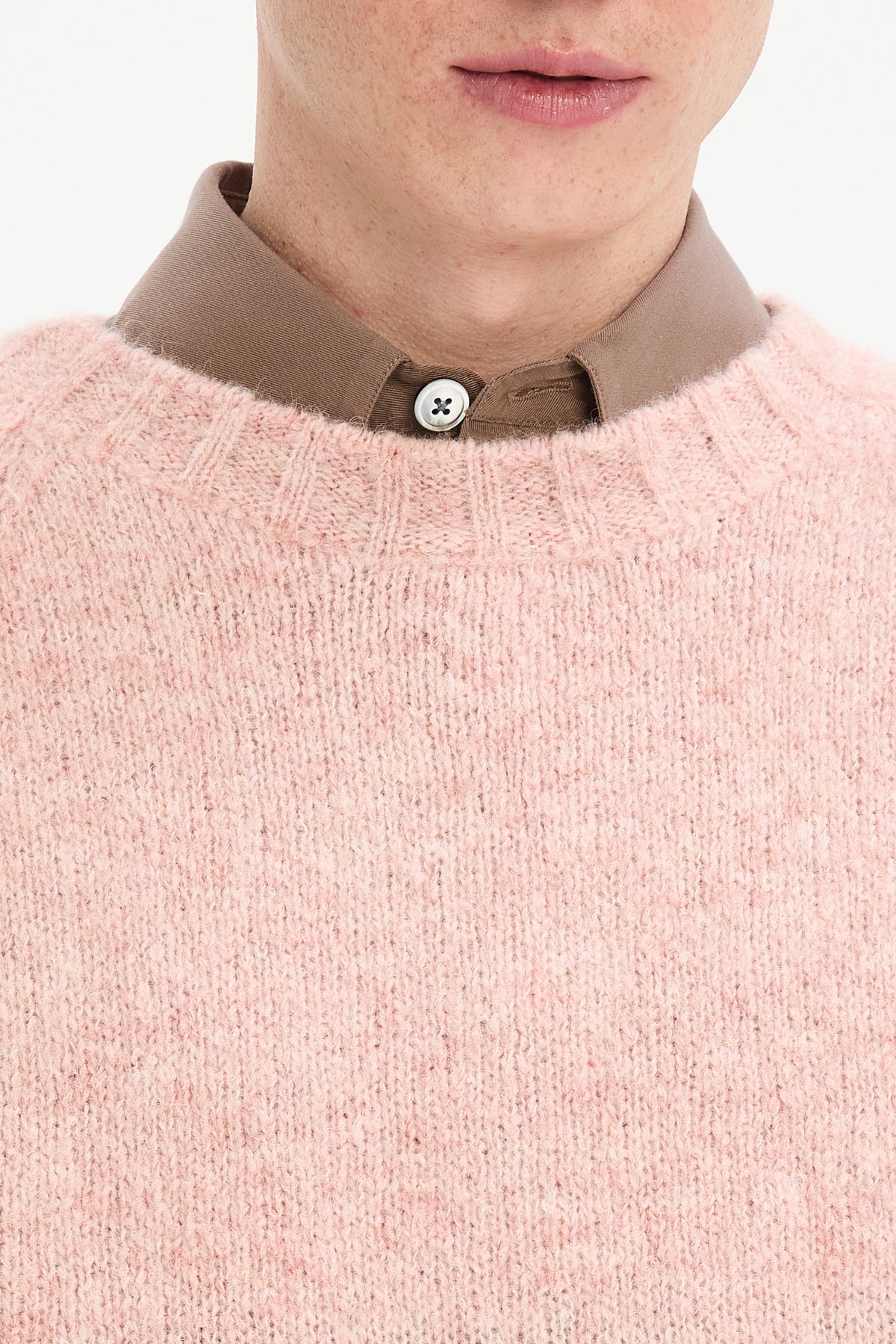 Crewneck Sweater in a Pink Brushed Sustainable Alpaca Wool