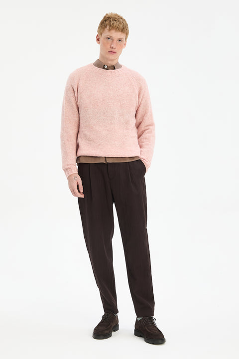 Crewneck Sweater in a Pink Brushed Sustainable Alpaca Wool