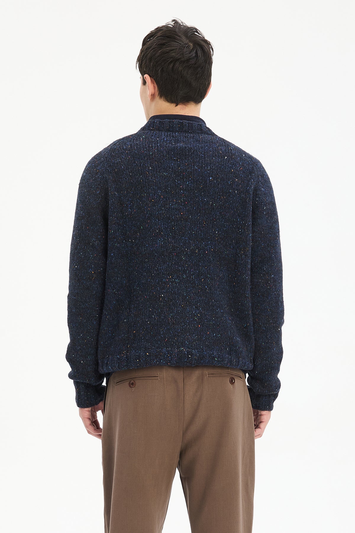 Crewneck Raglan Sweater in a Sustainable Melange Yarn – Navy