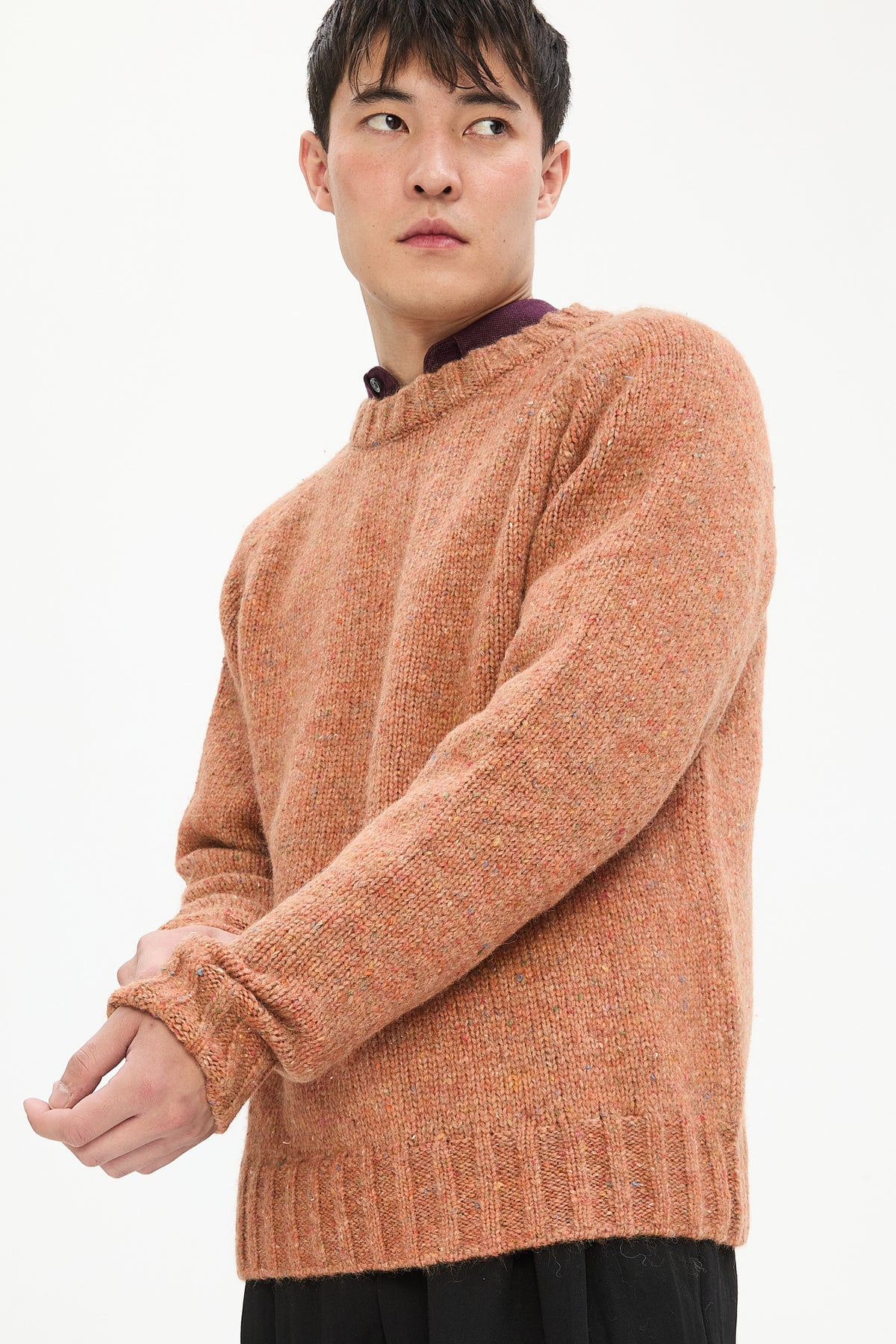 Crewneck Sweater in Terracotta Nepped Alpaca