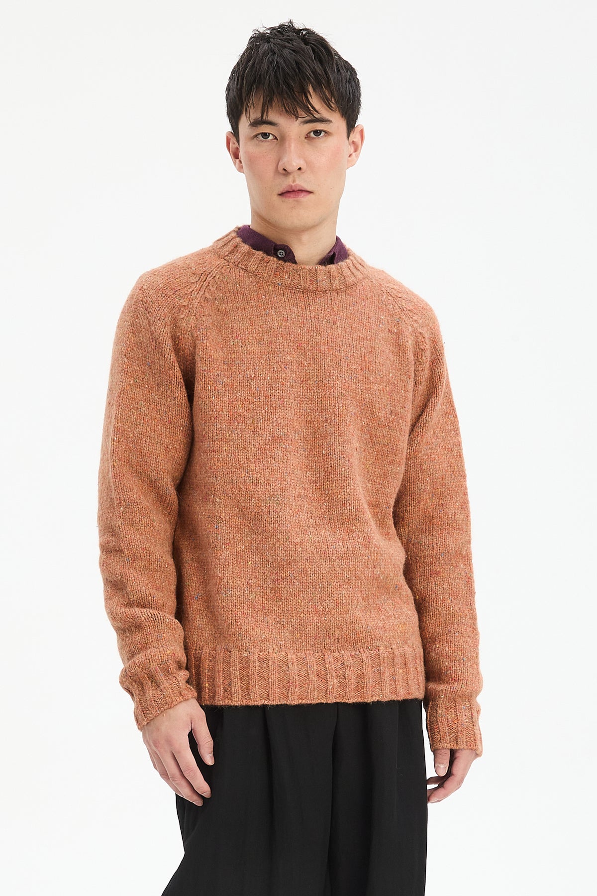 Crewneck Sweater in Terracotta Nepped Alpaca