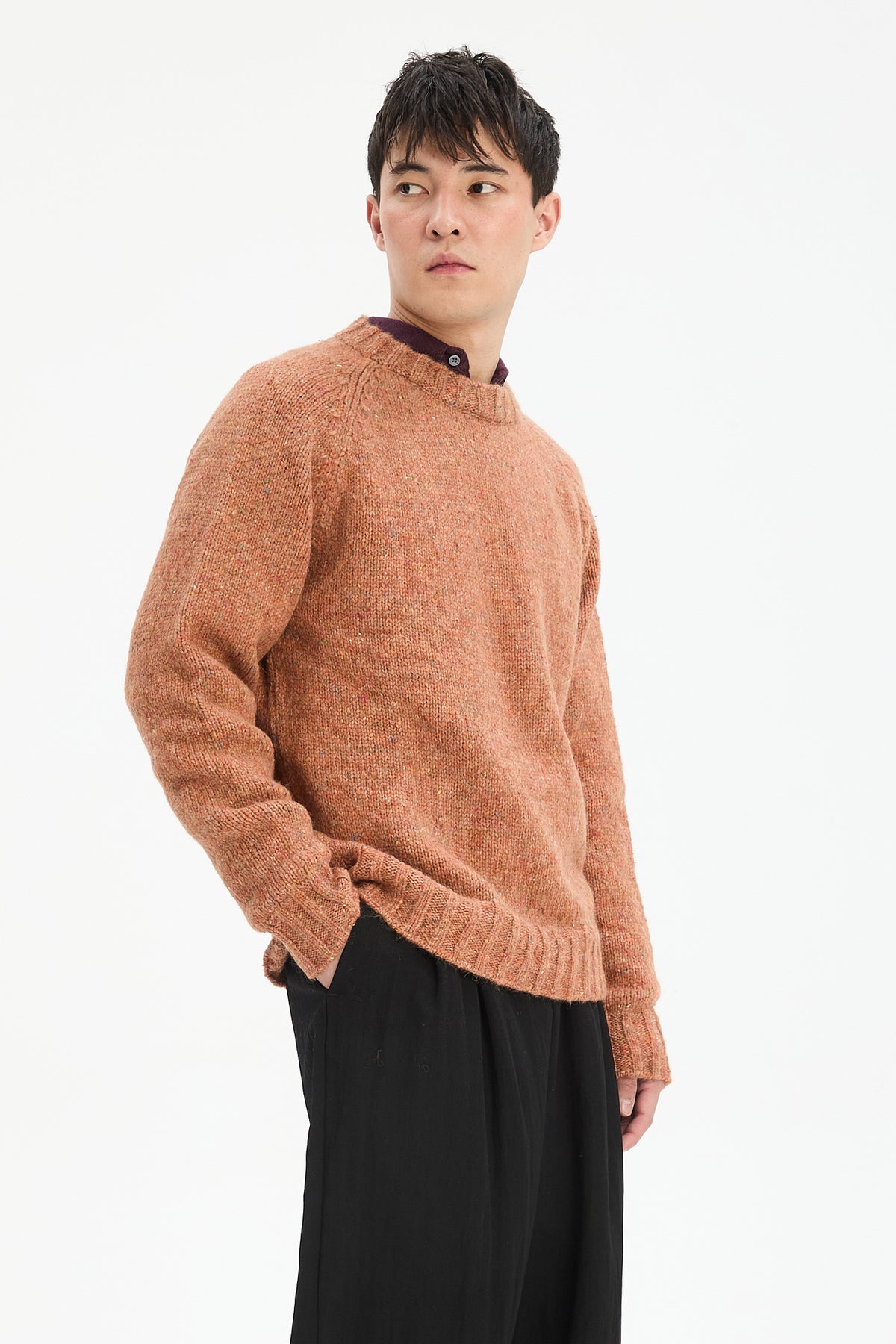 Crewneck Sweater in Terracotta Nepped Alpaca