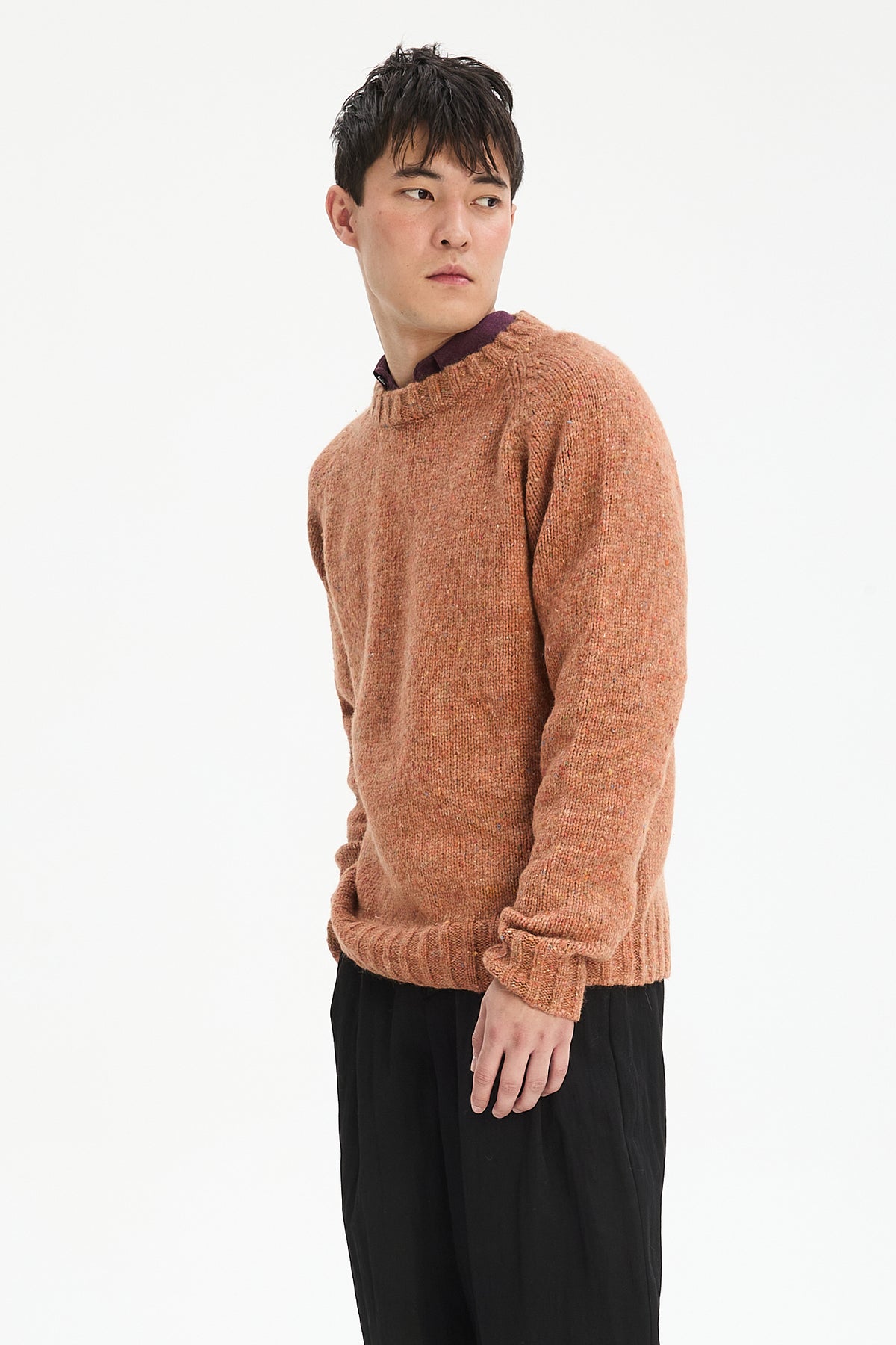 Crewneck Sweater in Terracotta Nepped Alpaca