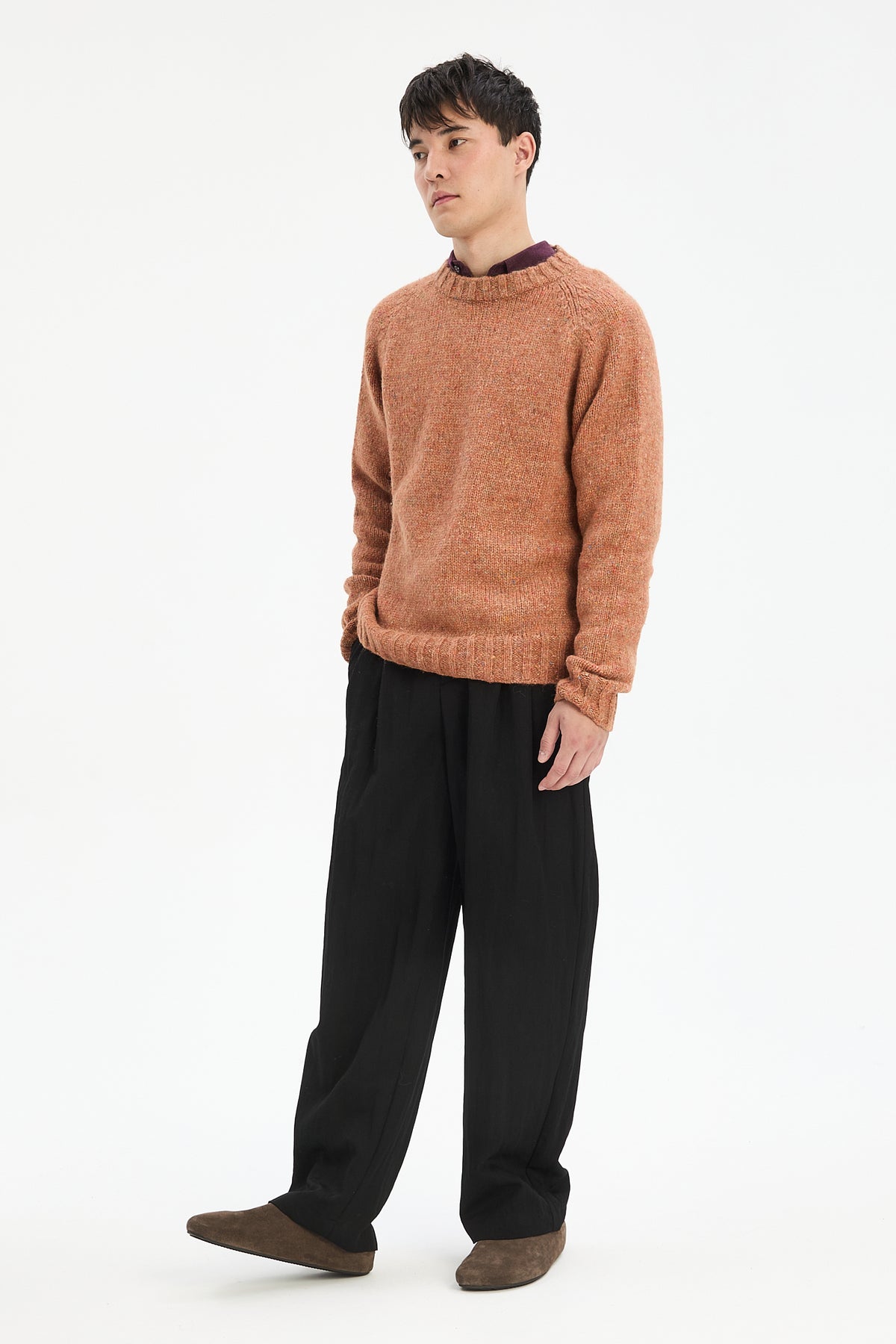 Crewneck Sweater in Terracotta Nepped Alpaca