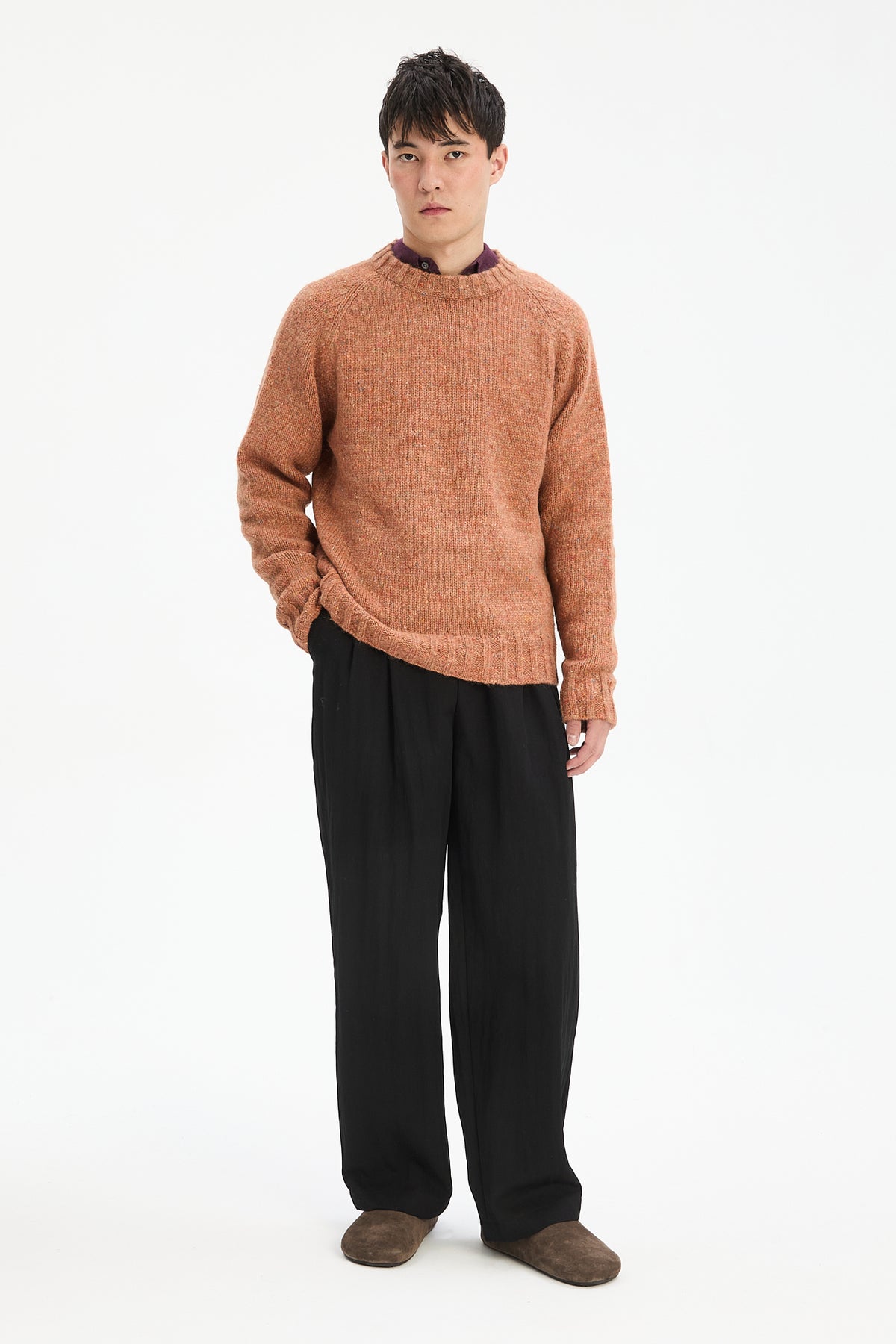 Crewneck Sweater in Terracotta Nepped Alpaca