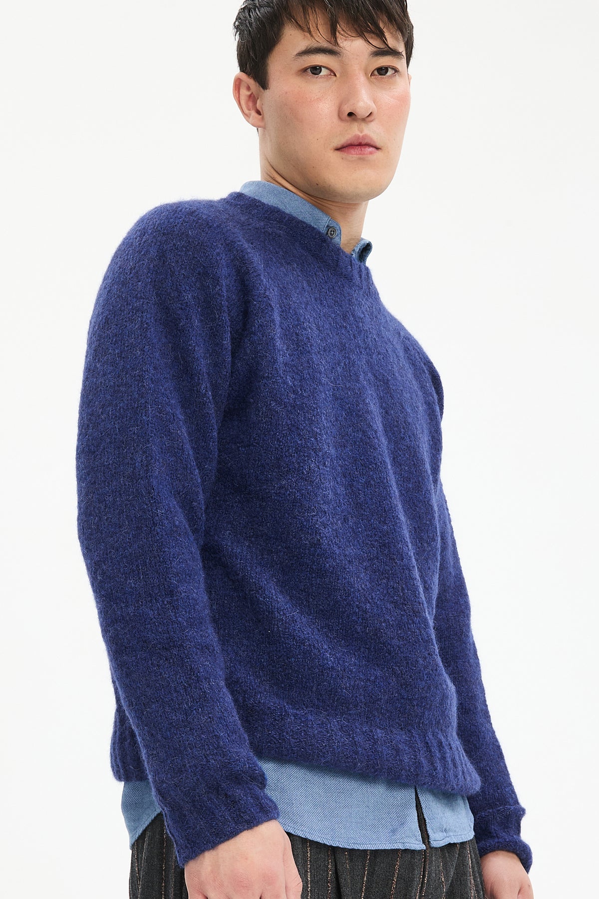 Crewneck Sweater in Dark Cobalt Blue Alpaca Wool