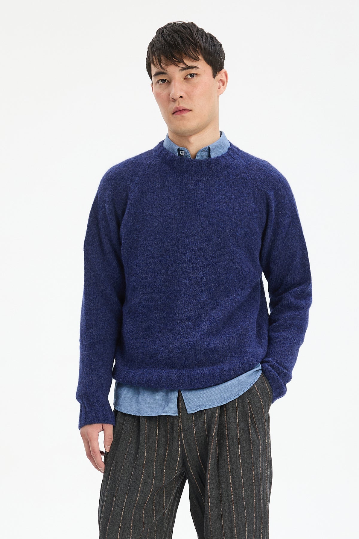 Crewneck Sweater in Dark Cobalt Blue Alpaca Wool