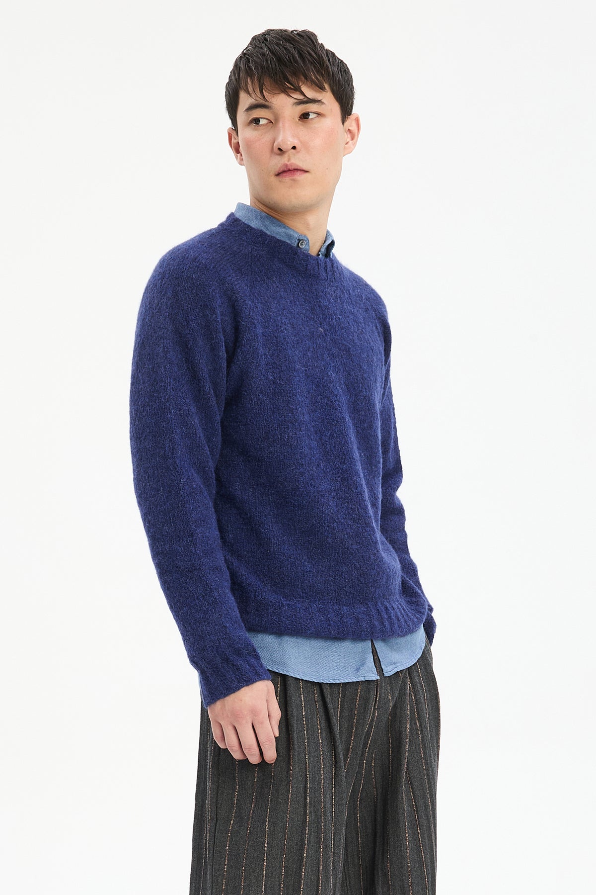 Crewneck Sweater in Dark Cobalt Blue Alpaca Wool