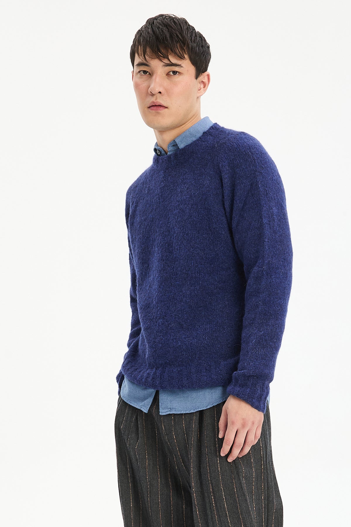 Crewneck Sweater in Dark Cobalt Blue Alpaca Wool