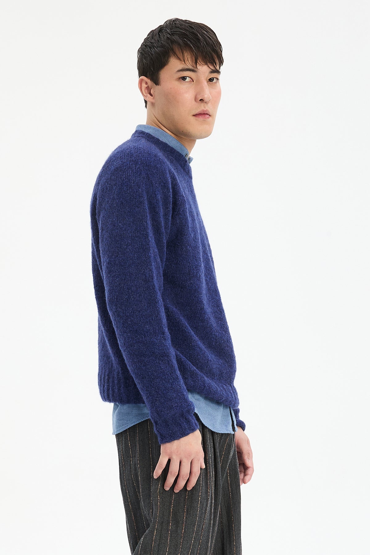 Crewneck Sweater in Dark Cobalt Blue Alpaca Wool