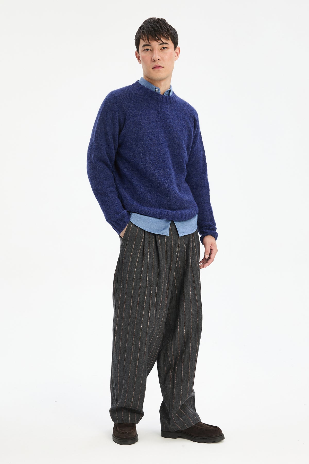 Crewneck Sweater in Dark Cobalt Blue Alpaca Wool