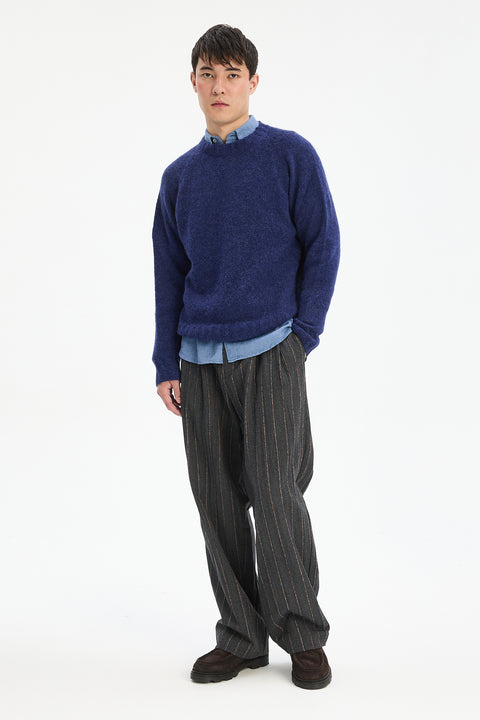 Crewneck Sweater in Dark Cobalt Blue Alpaca Wool