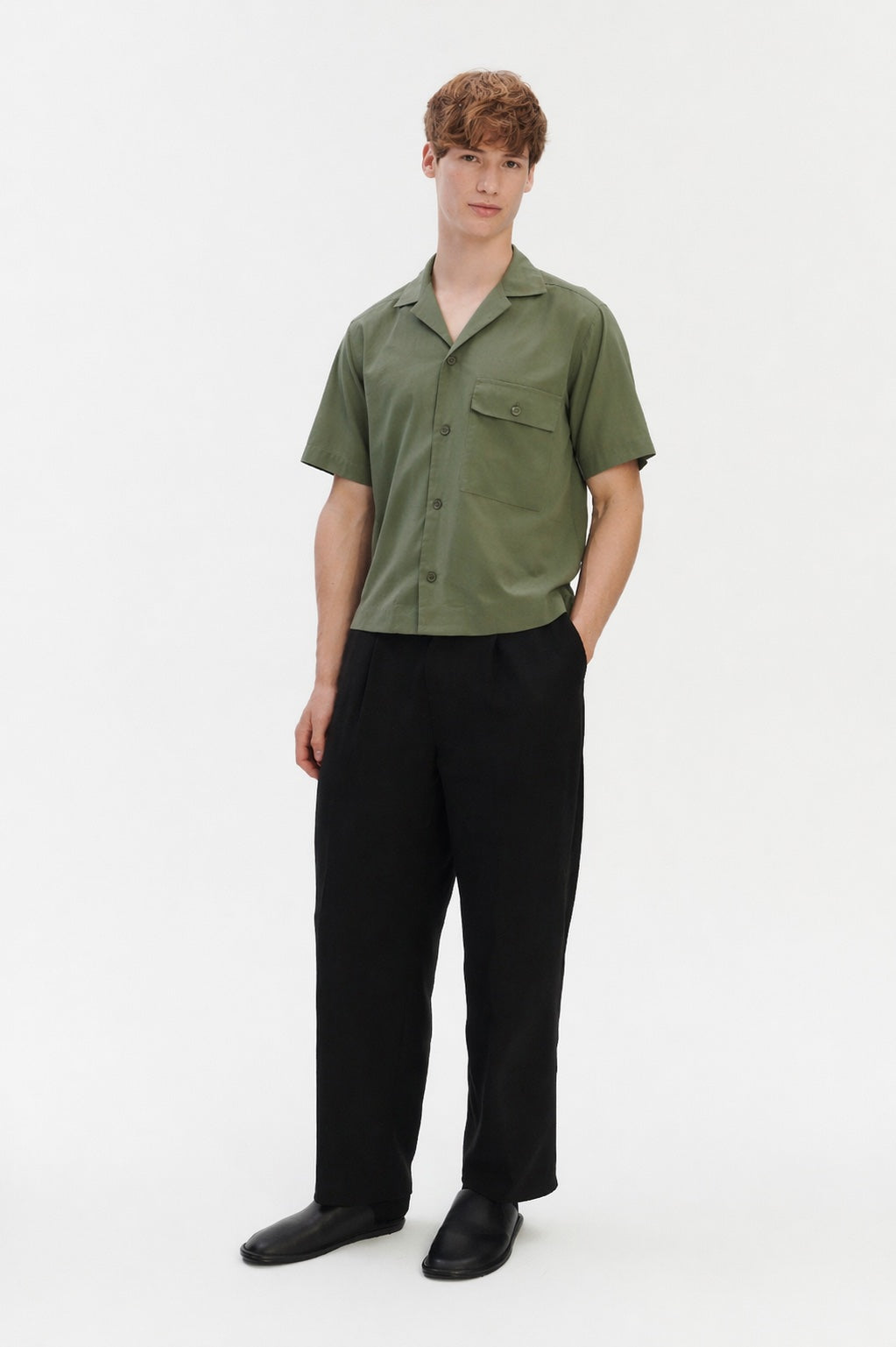 New Camp Collar Shirt  in a Spring Forest Green Italian Dobby Cotton