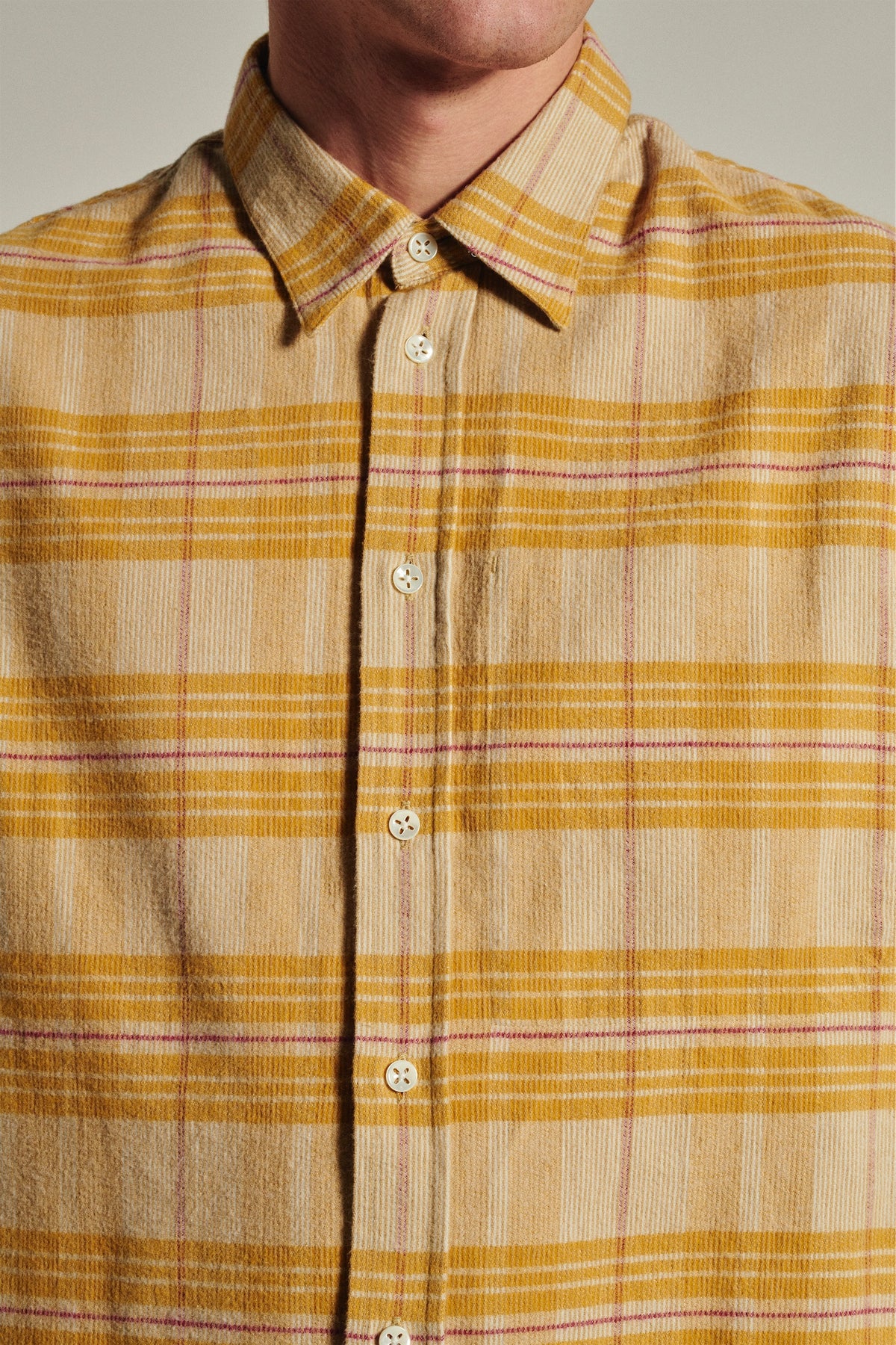 Oversized Delta Shirt in a Yellow Chequered Japanese Cotton Corduroy