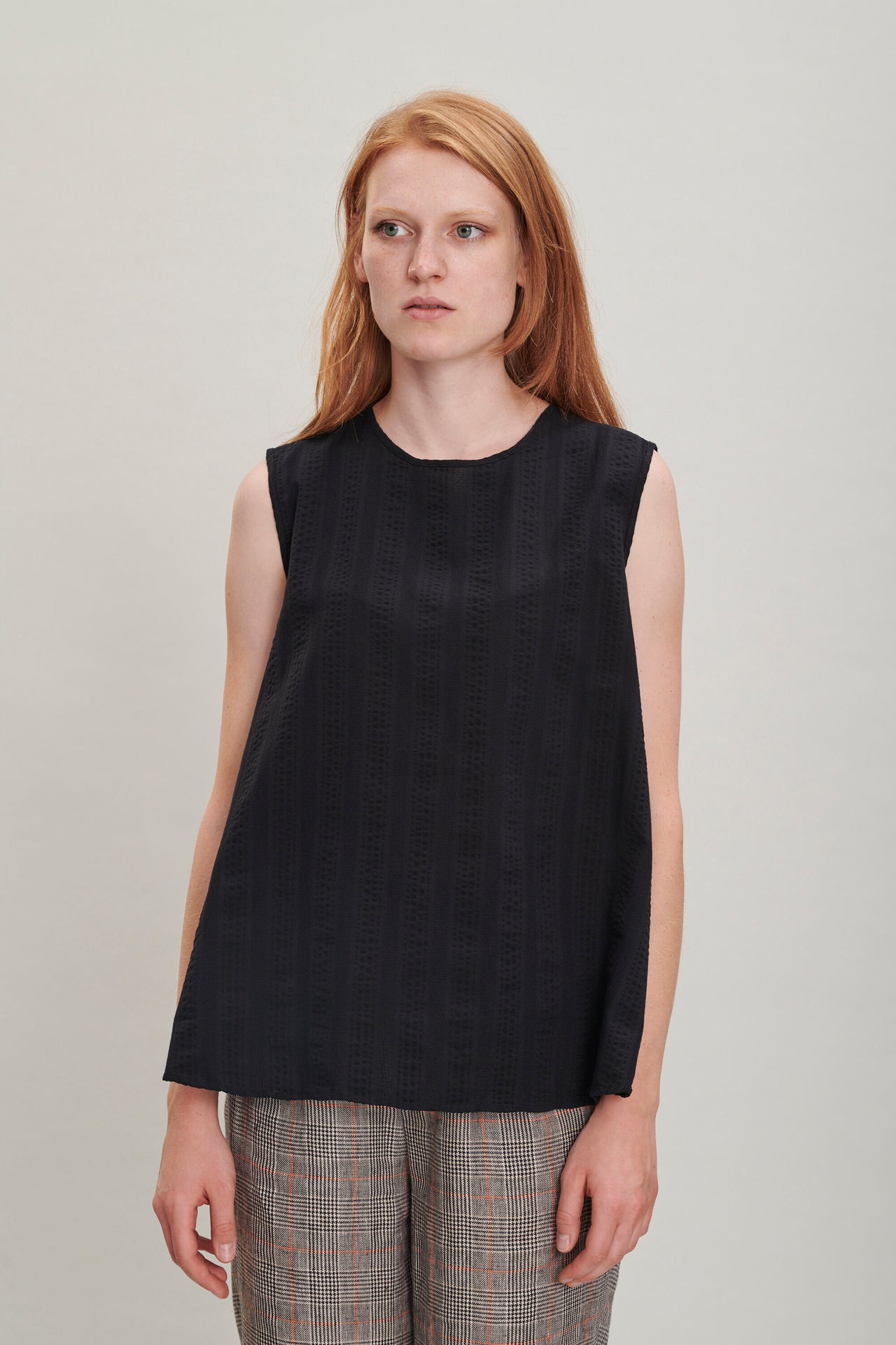 A-Shape Sleeveless Top in a Black Structural Fine Portuguese Cotton